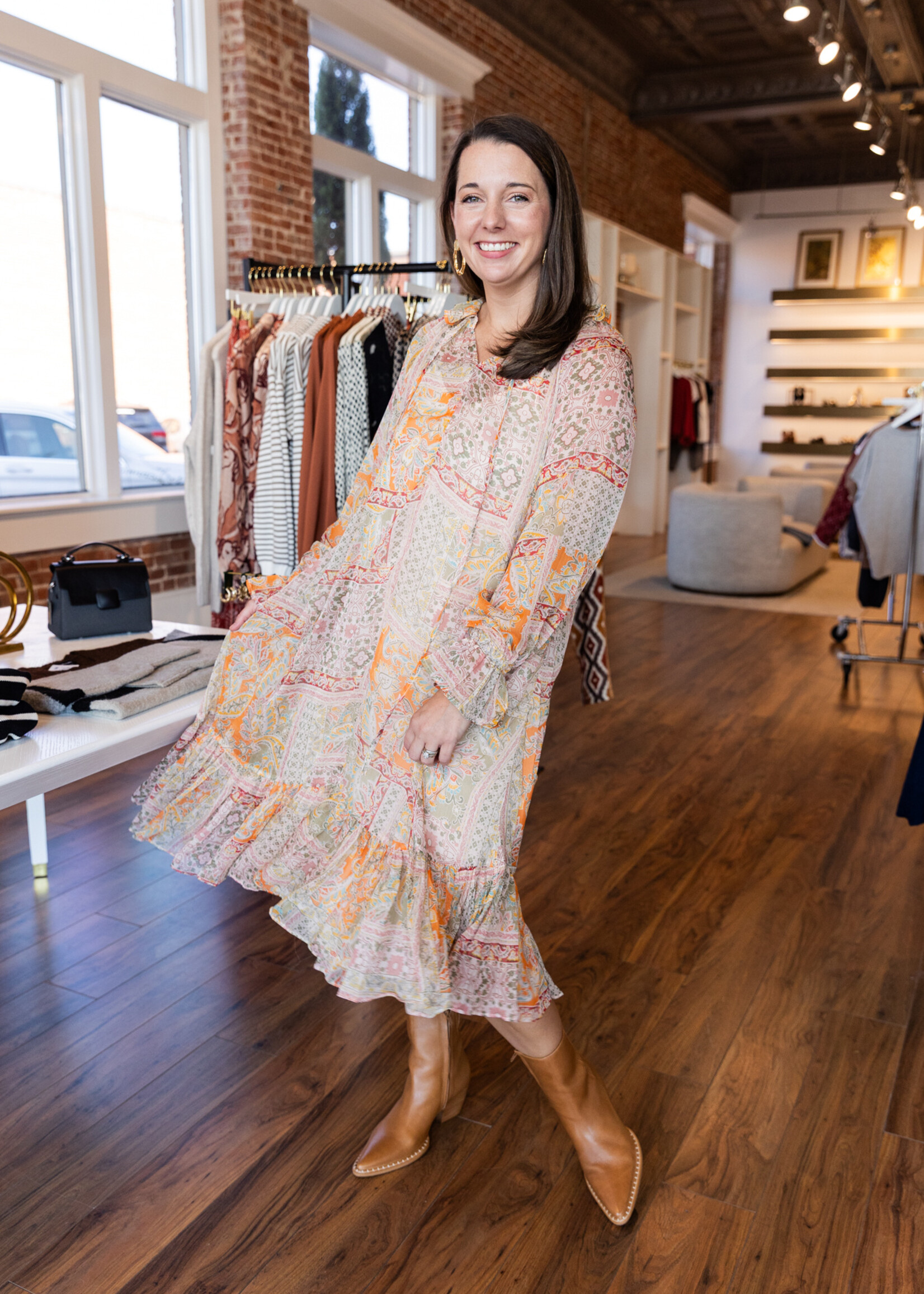 Karlie Paisley Chiffon Midi Dress