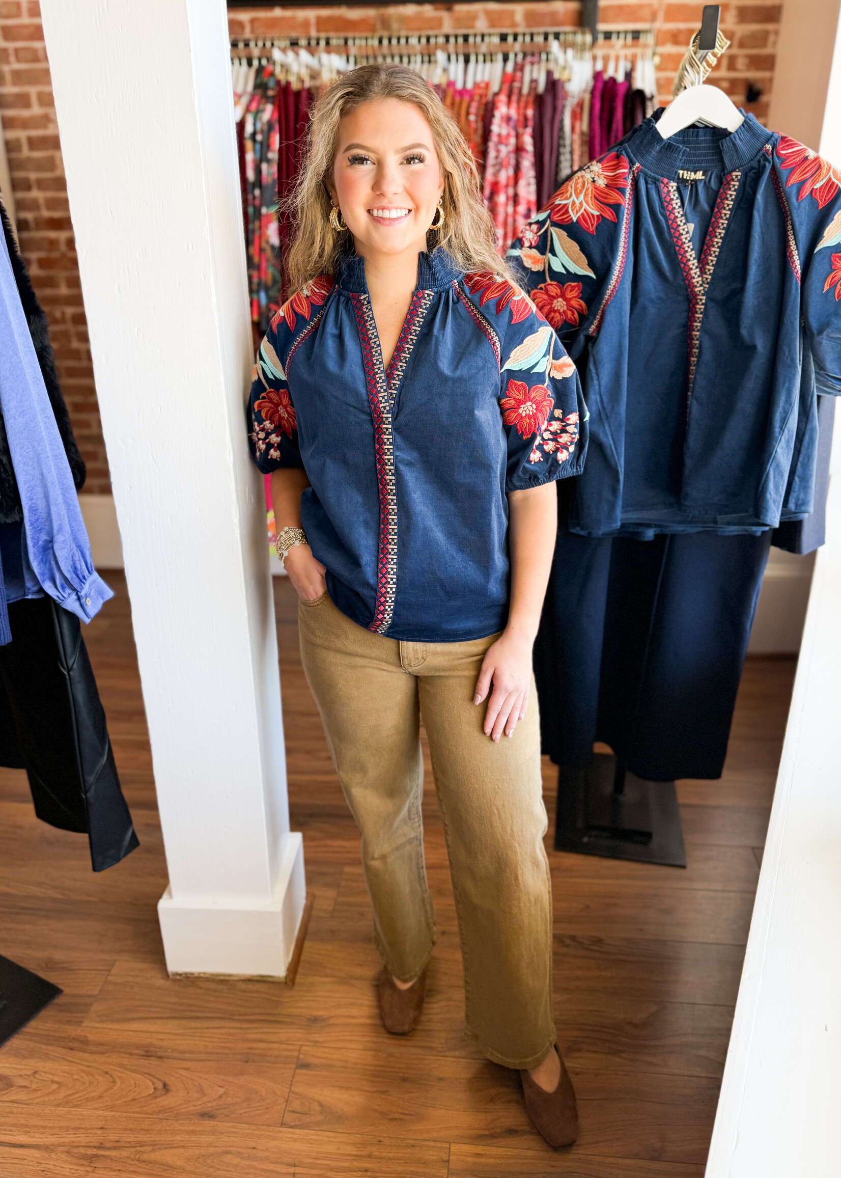 Floral Embroidered V-Neck Top