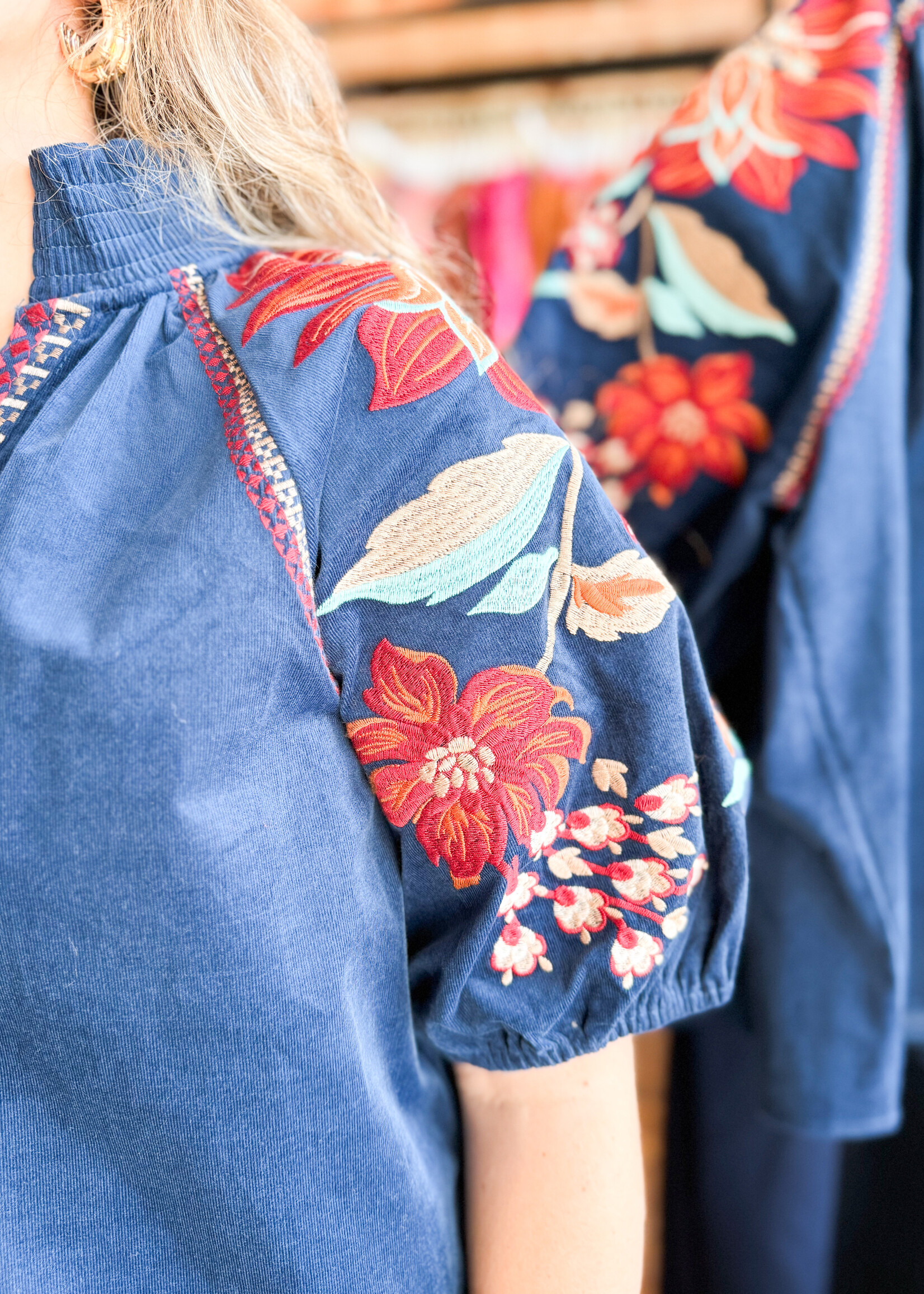 Floral Embroidered V-Neck Top