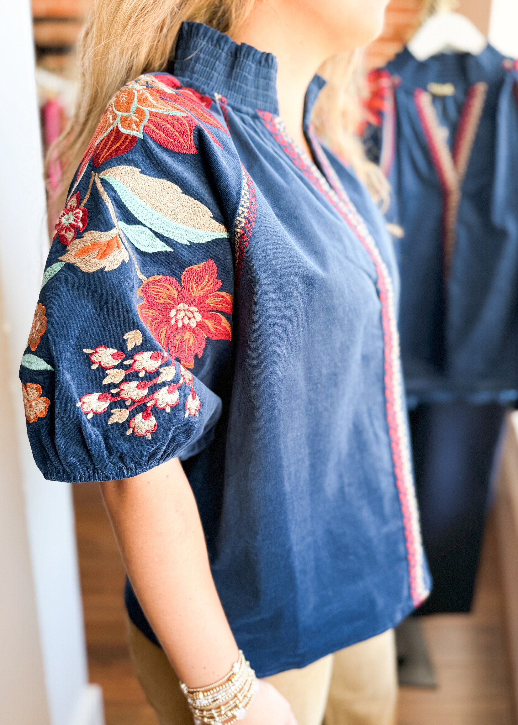 Floral Embroidered V-Neck Top