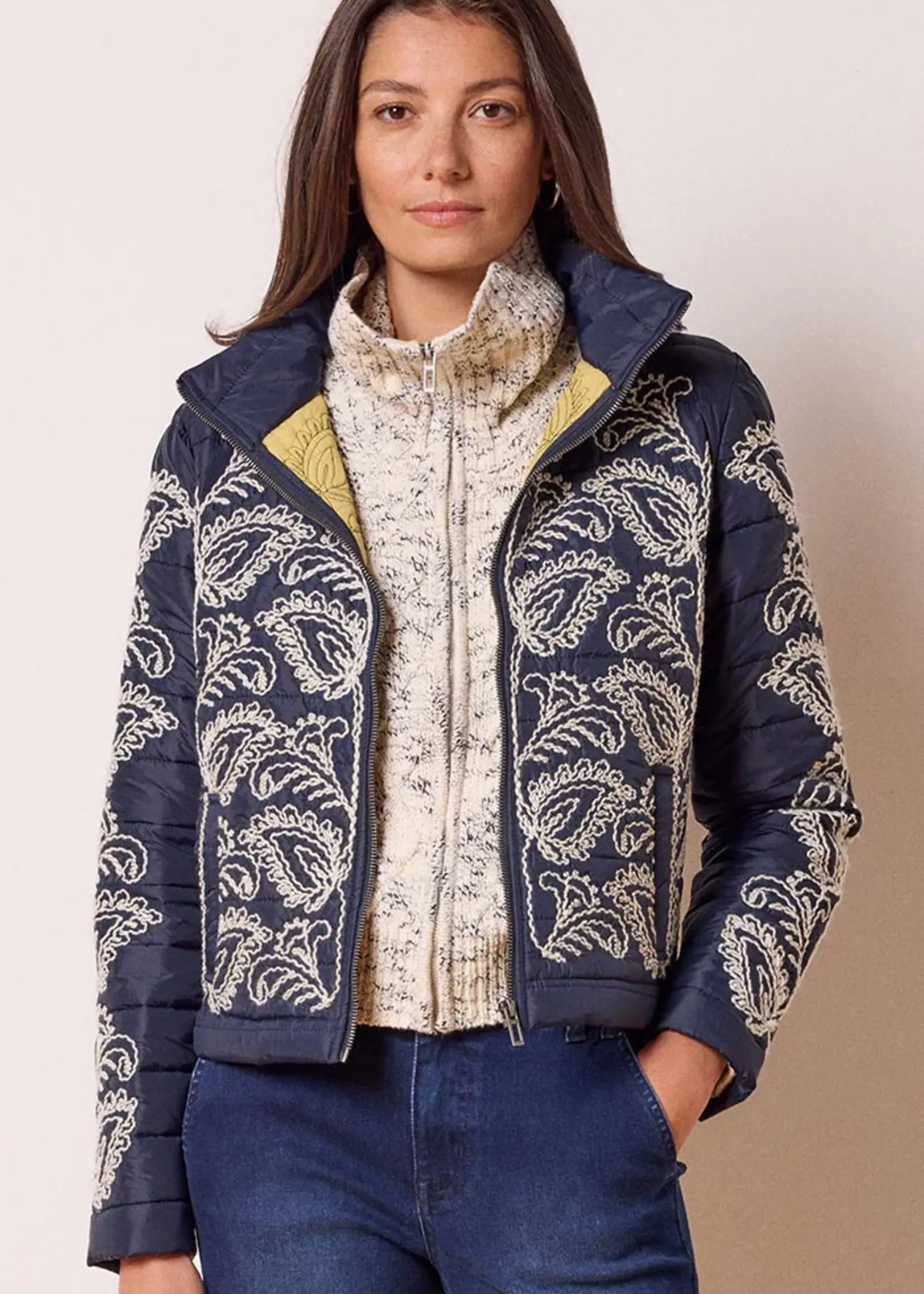Nic + Zoe Embroidered Puffer Bomber
