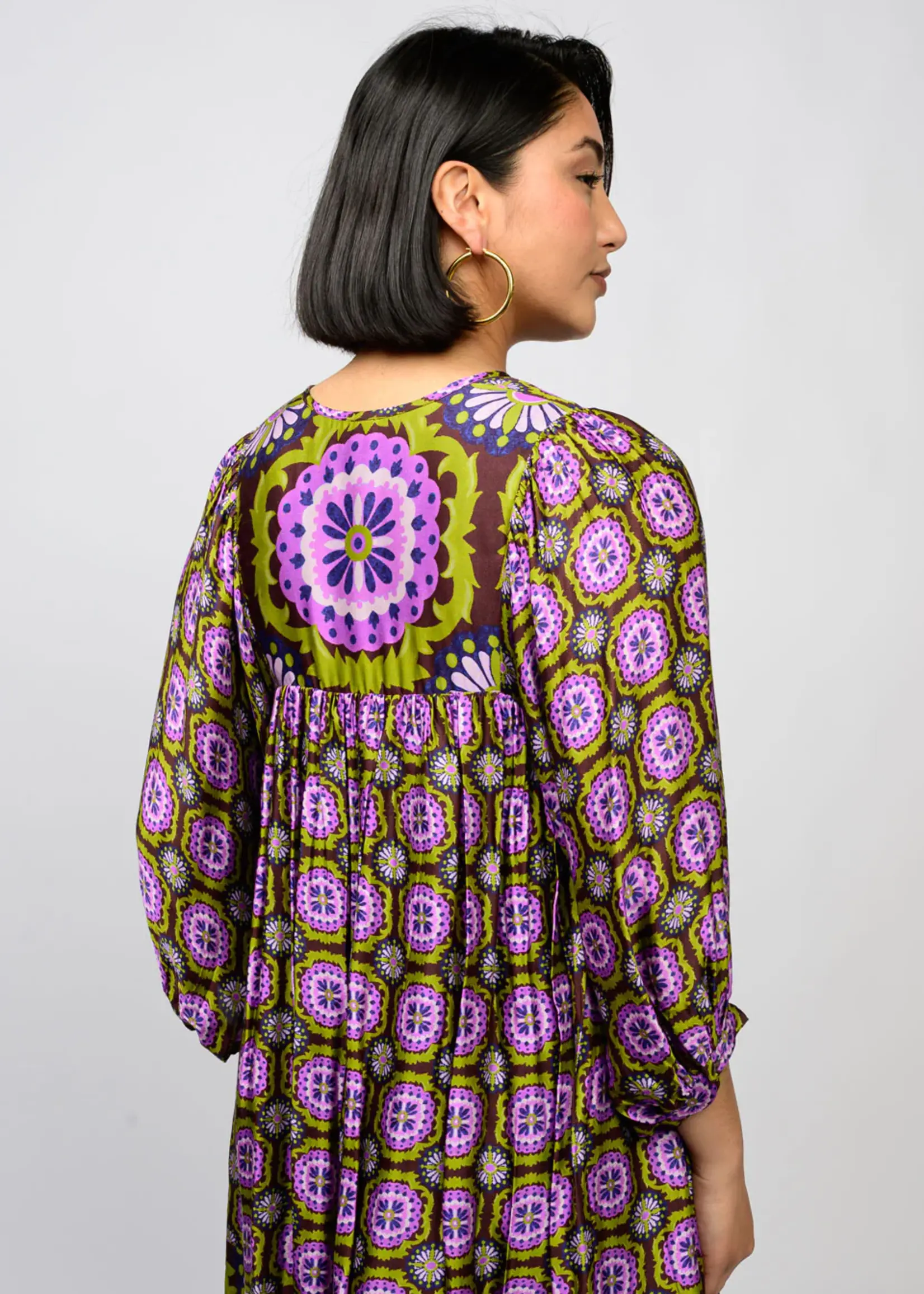 Uncle Frank Split Neck Medallion Flower Dress