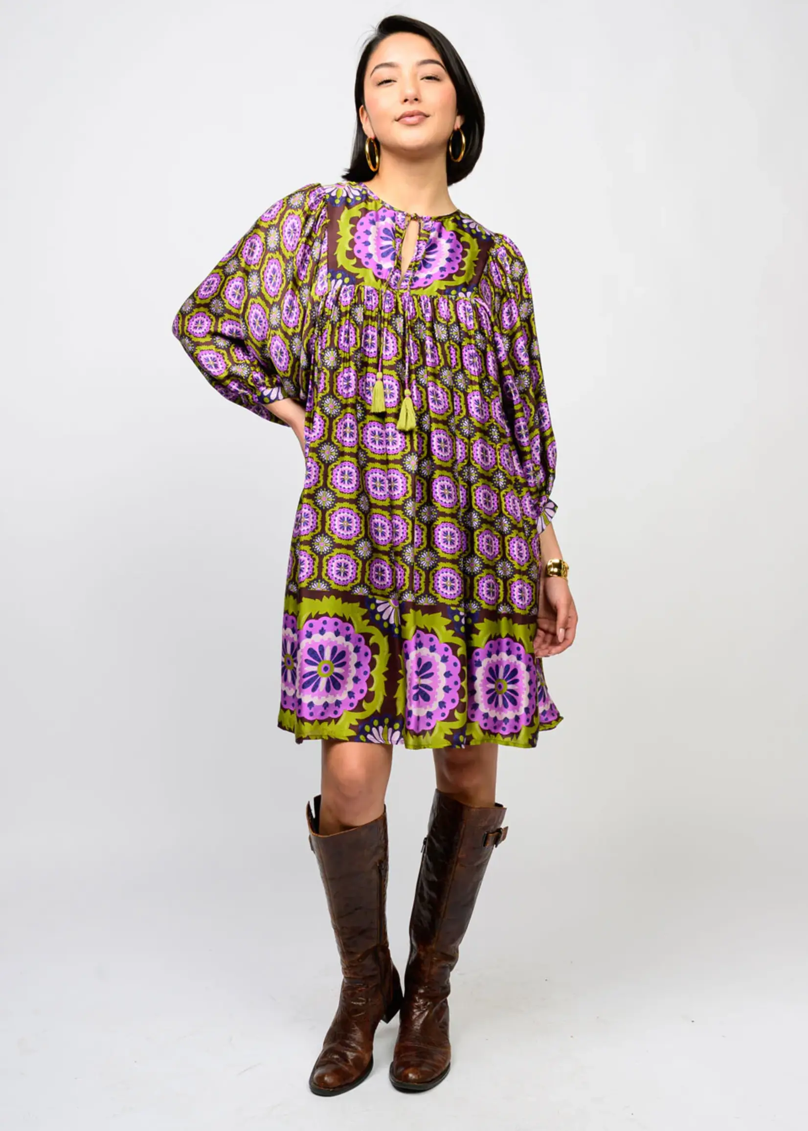 Uncle Frank Split Neck Medallion Flower Dress