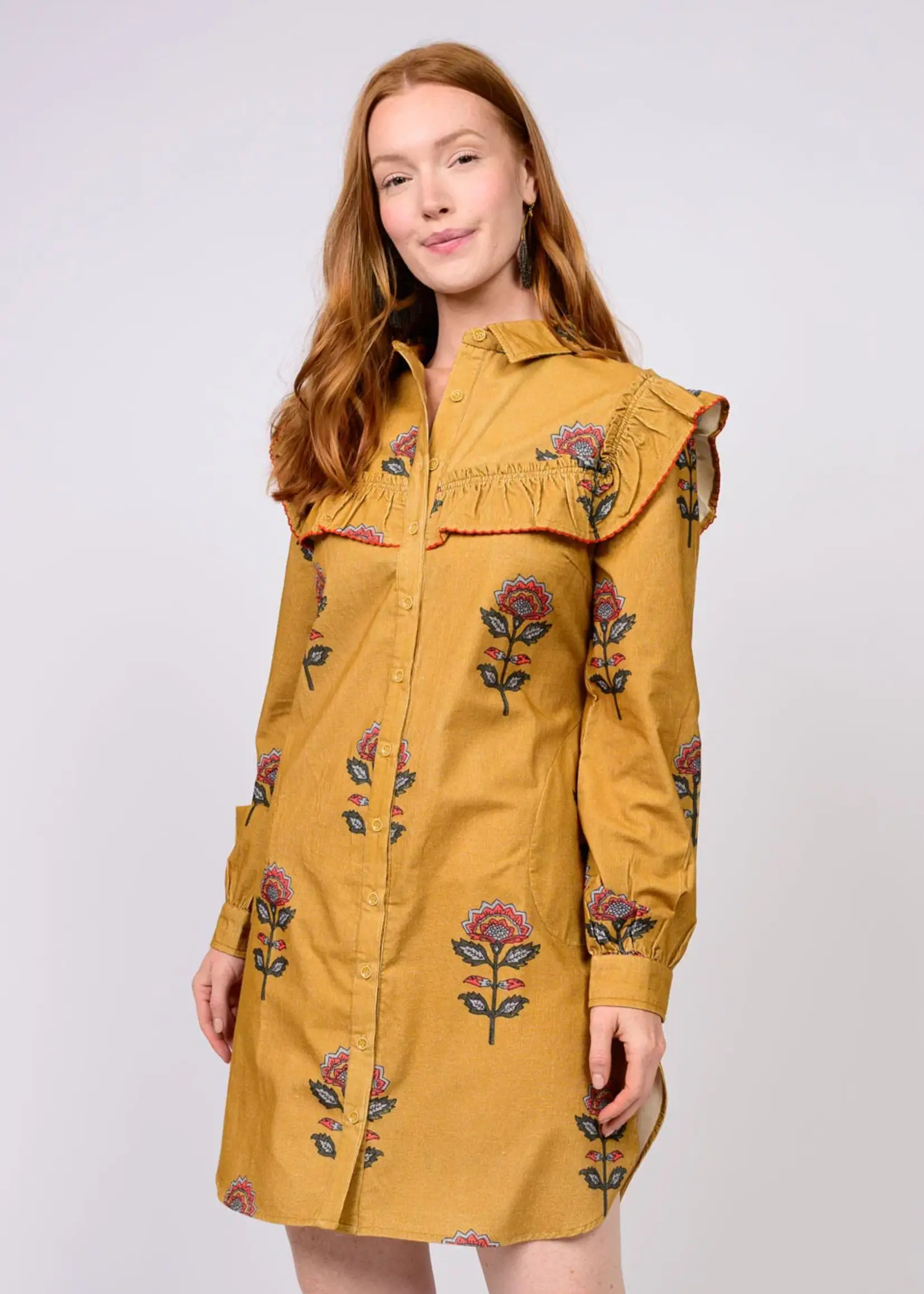 Uncle Frank Corduroy Ruffled Yoke Dress