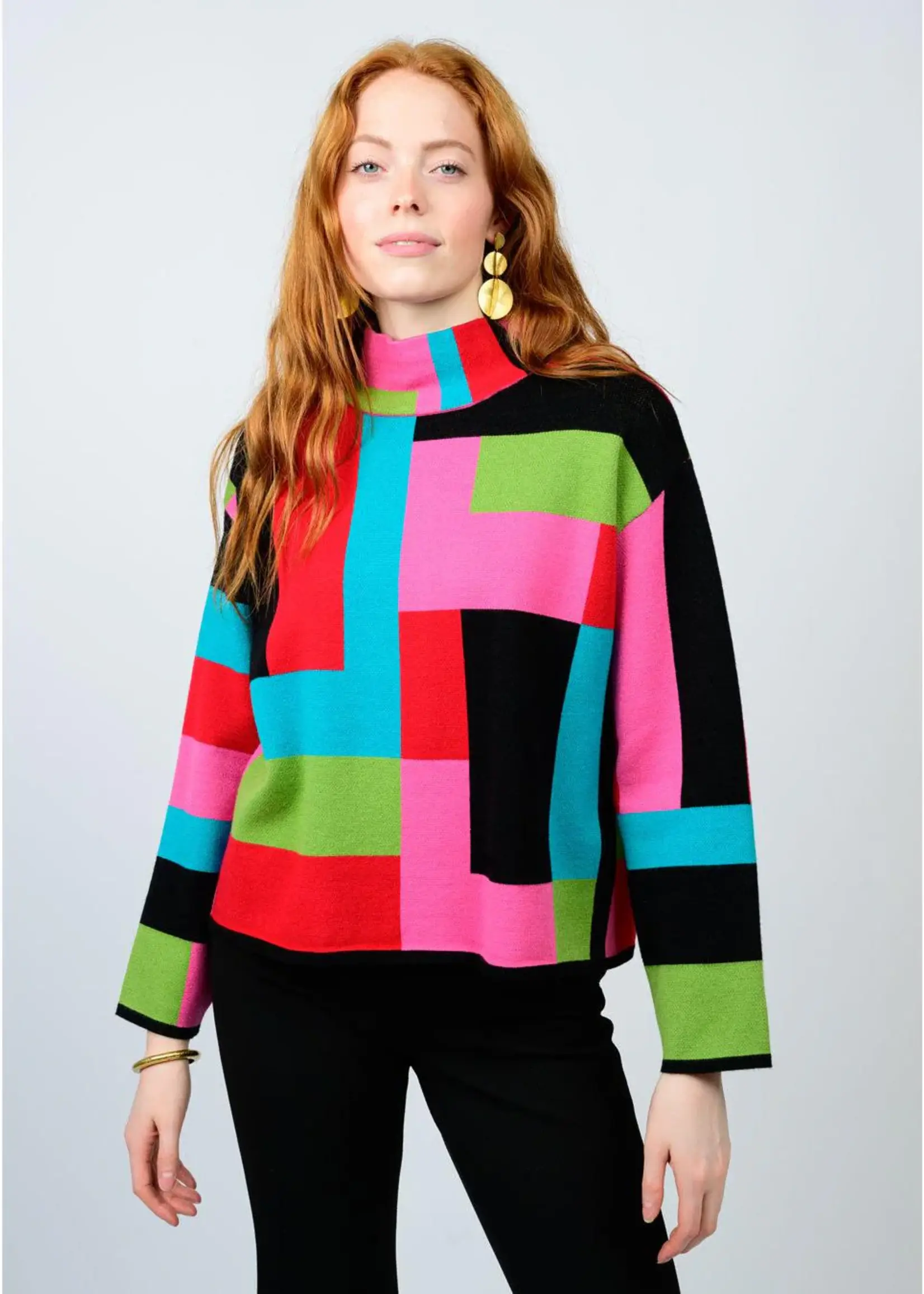 Ivy Jane Mock Neck Colorblock Sweater
