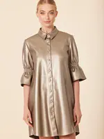 Dolce Cabo Metallic Ruffle Sleeve Leather Dress