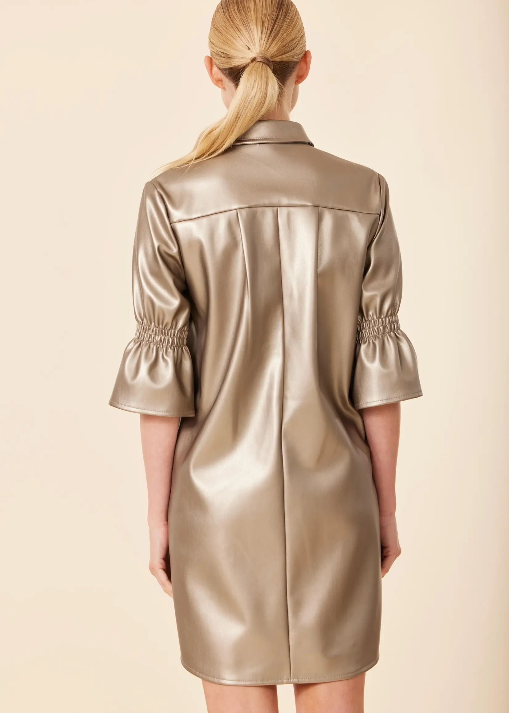 Dolce Cabo Metallic Ruffle Sleeve Leather Dress