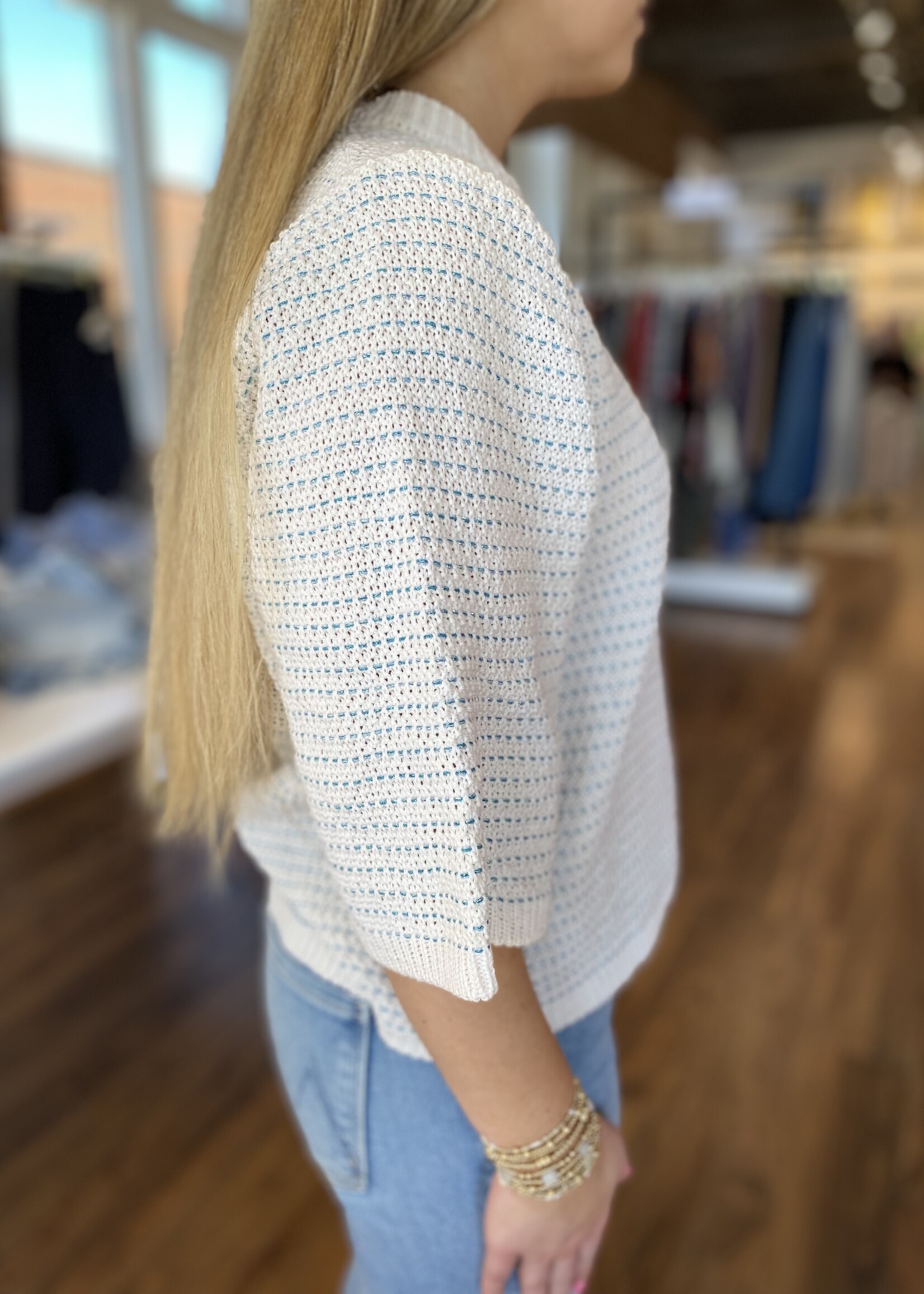 Suzy D Floria Crew Neck W/Metallic Thread