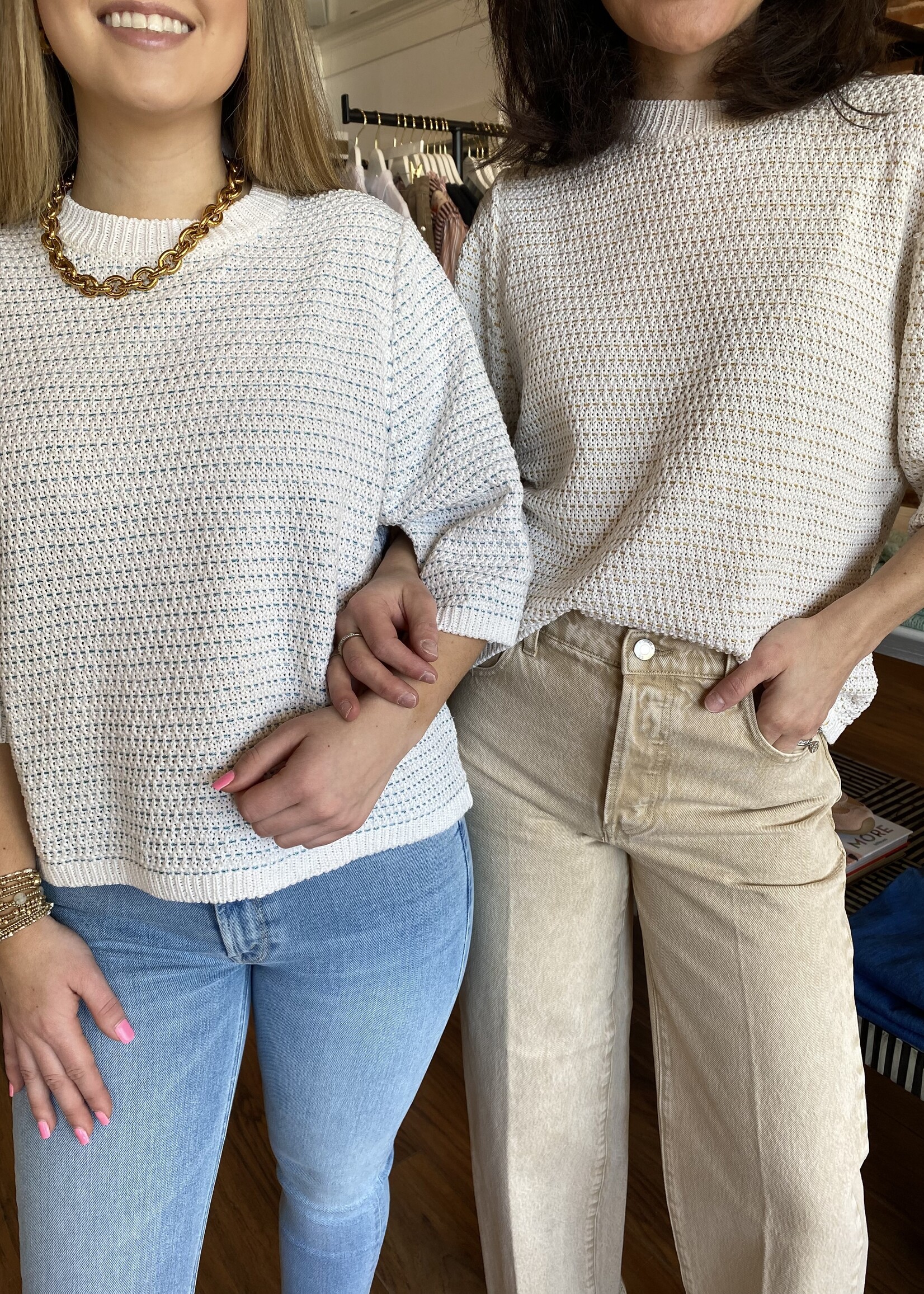 Suzy D Floria Crew Neck W/Metallic Thread