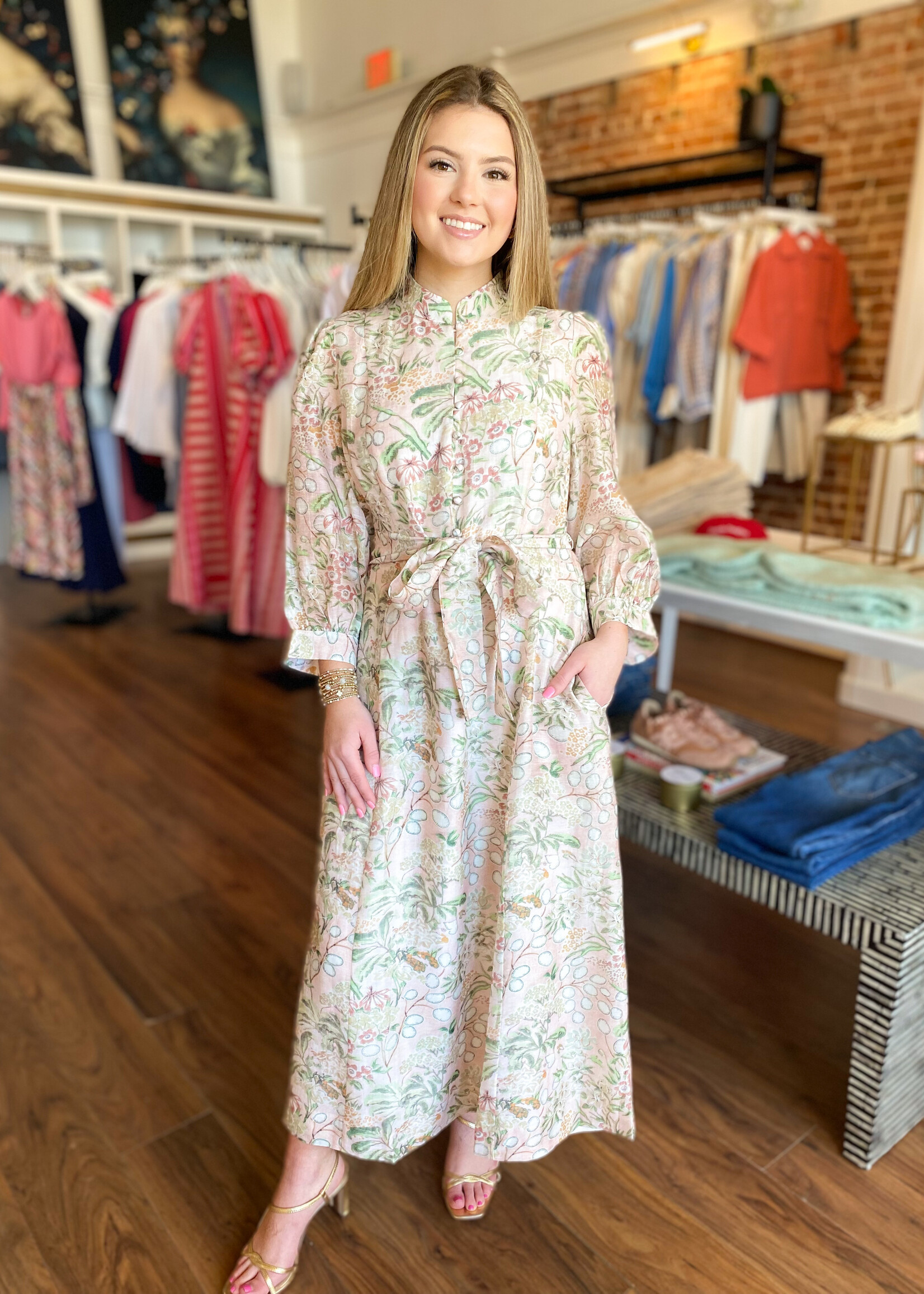 Jade Stand Collar A-Line Dress