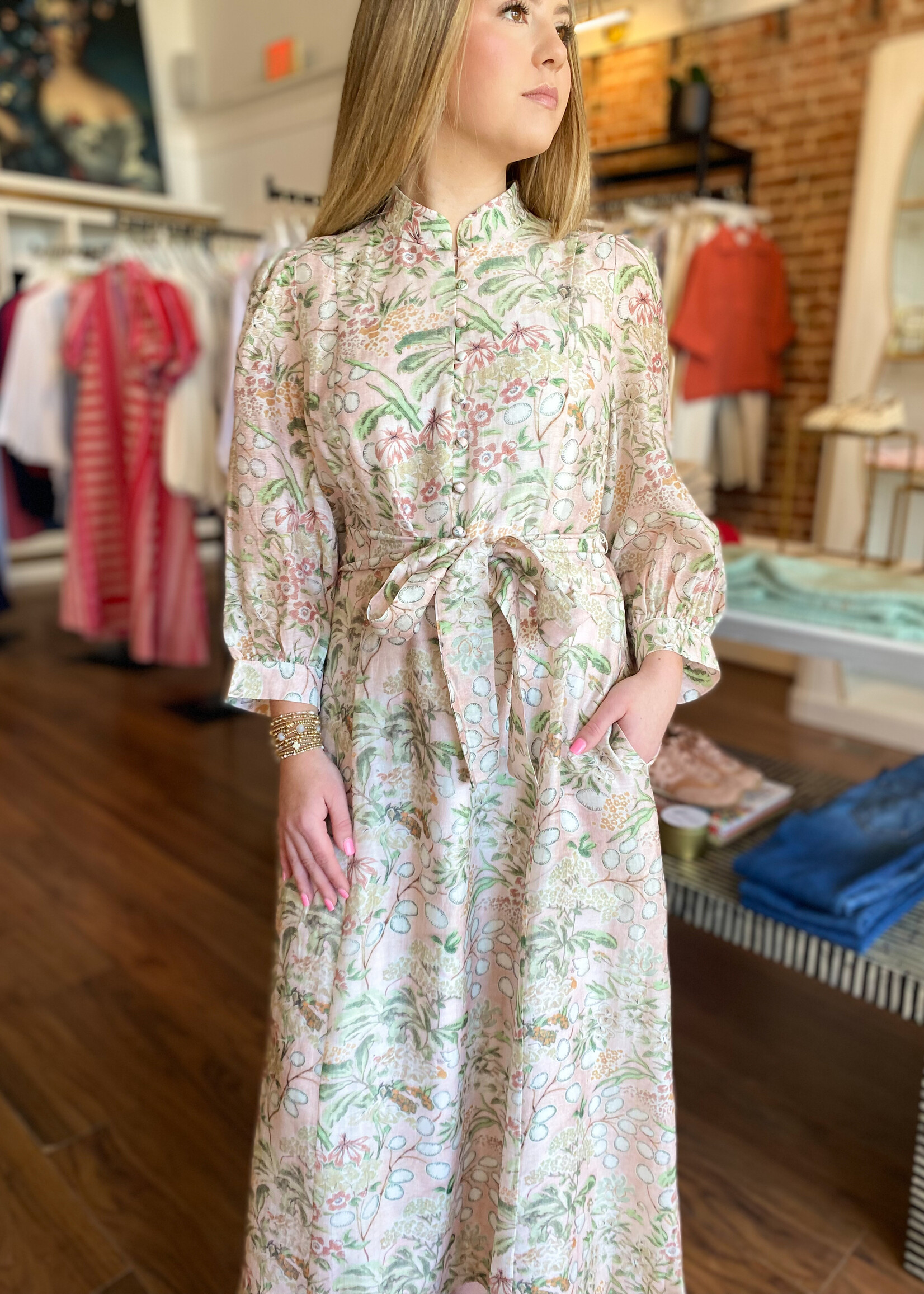 Jade Stand Collar A-Line Dress