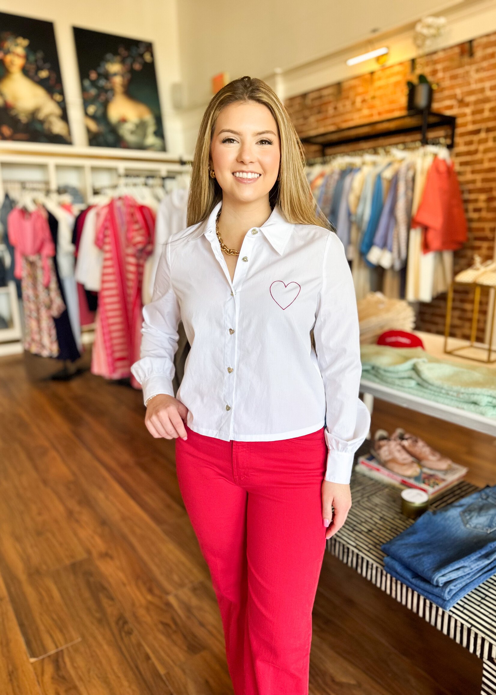 J. Society Embroidered Heart Button Down