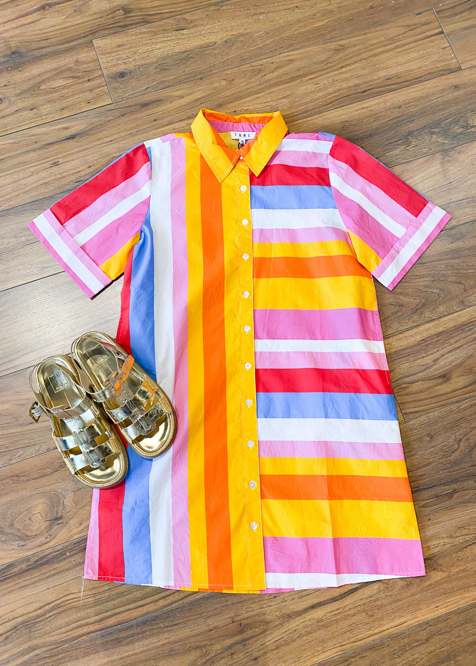 Striped Button Down S/S Dress