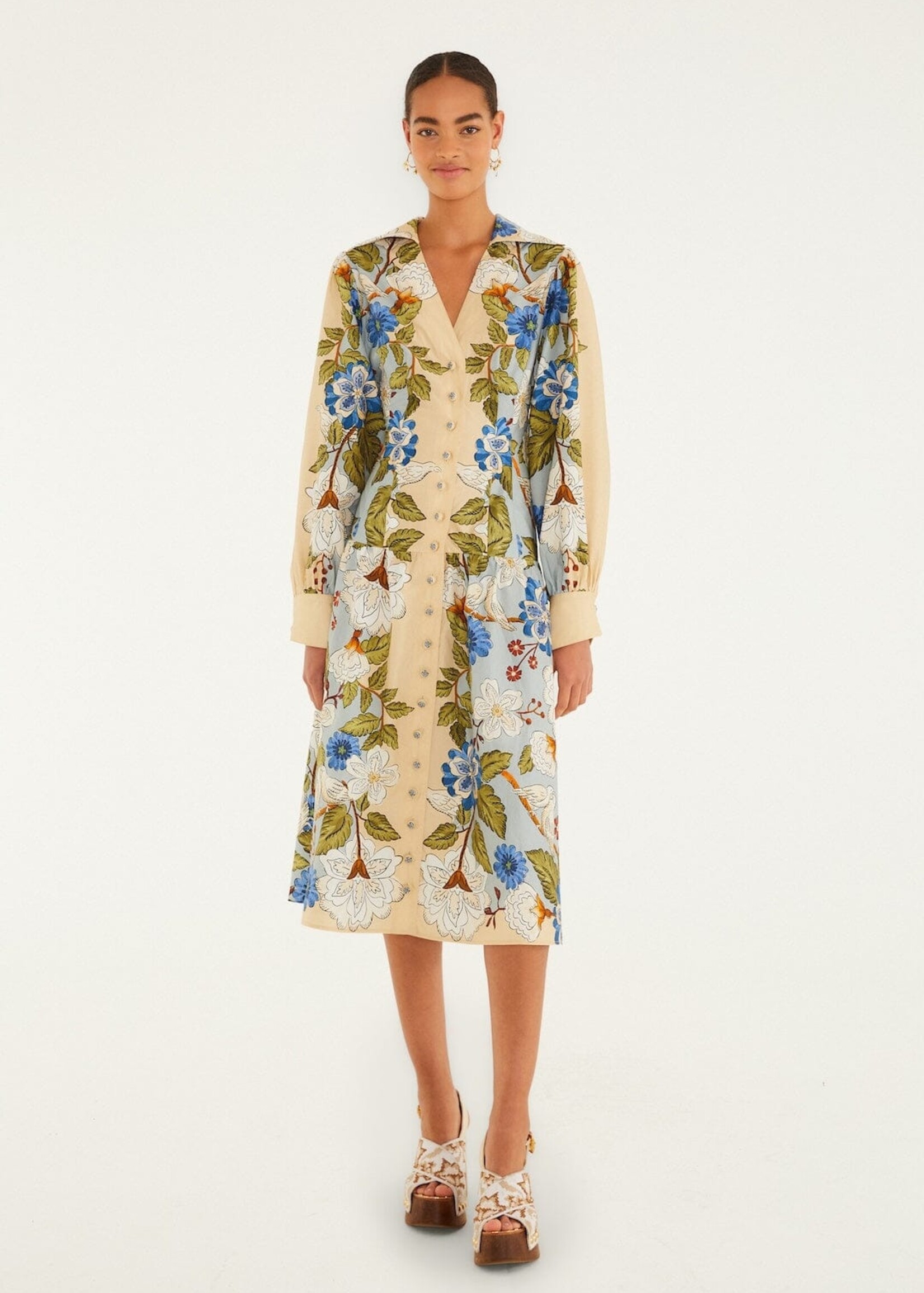 Farm Rio Garden Scarf L/S Midi Dress