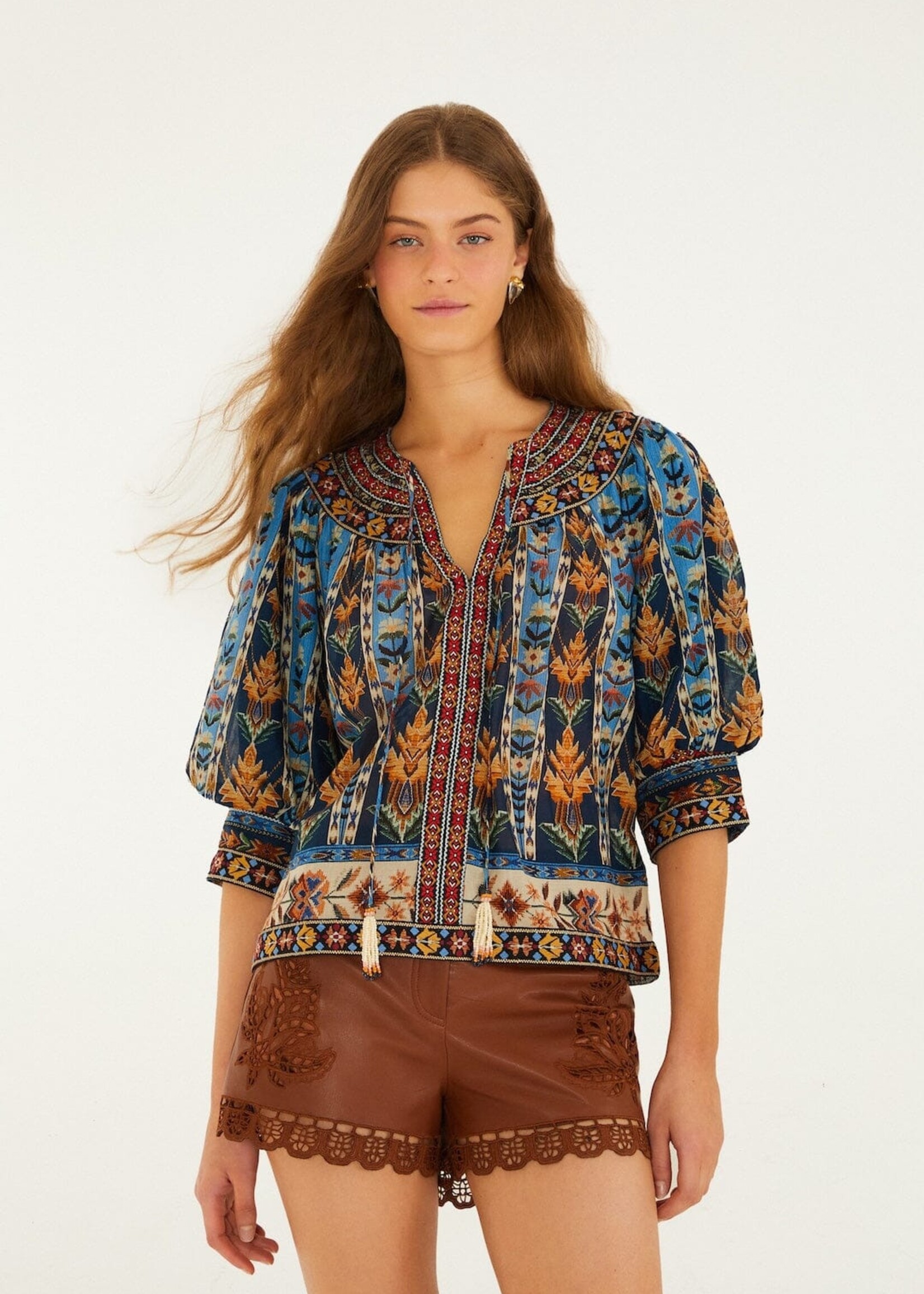 Farm Rio Embroidered Tapestry Blouse