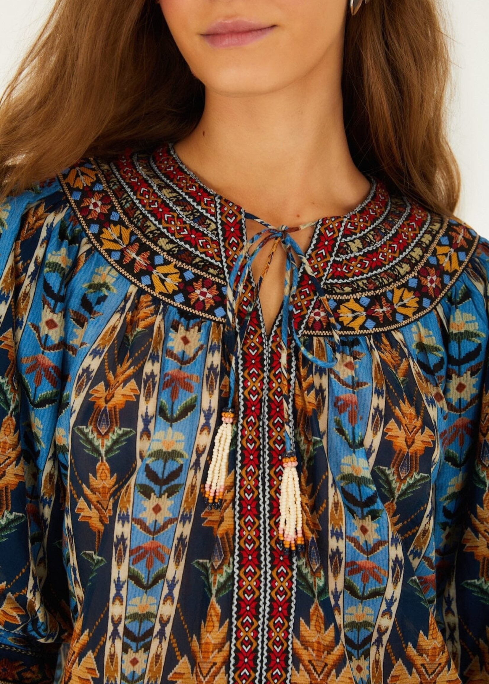 Farm Rio Embroidered Tapestry Blouse
