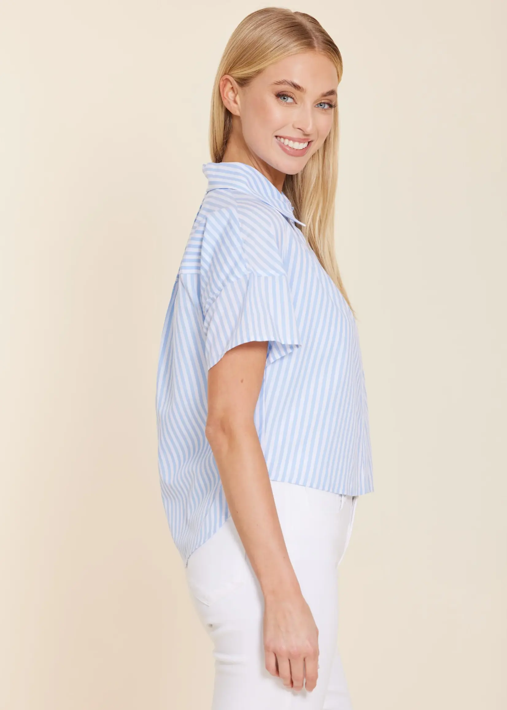 Dolce Cabo Striped Hi Lo Poplin Top
