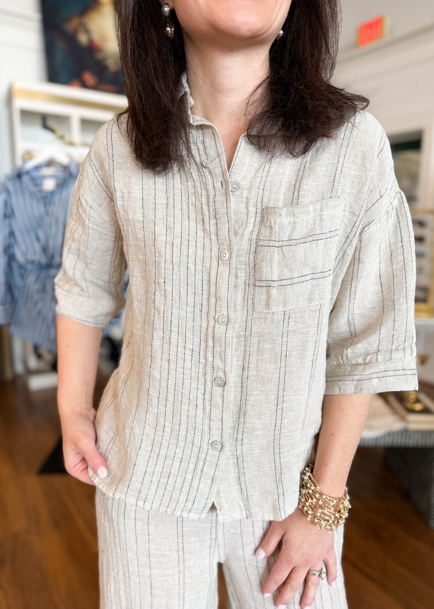 Milio Milano Texture Stripe Button Down