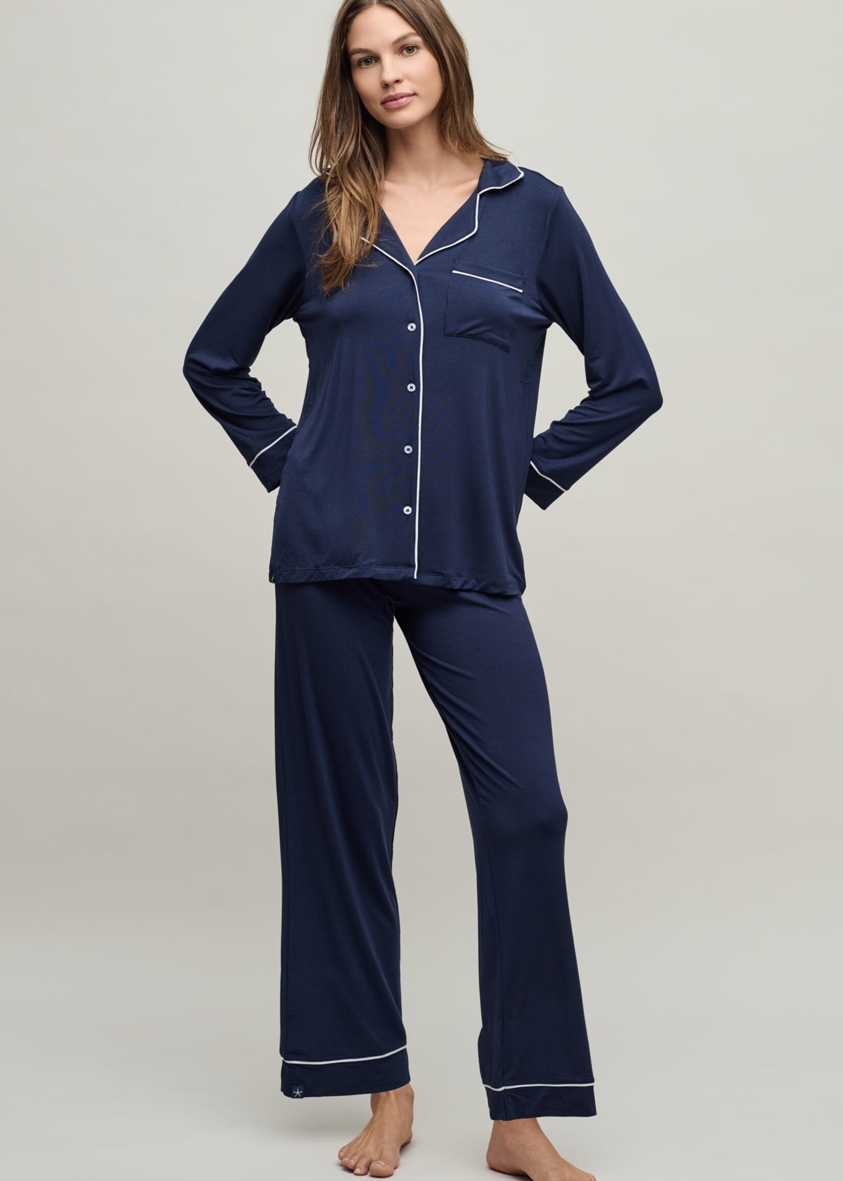 Barefoot Dreams Barefoot Dreams Luxe Milk Jersey Piped PJ Set