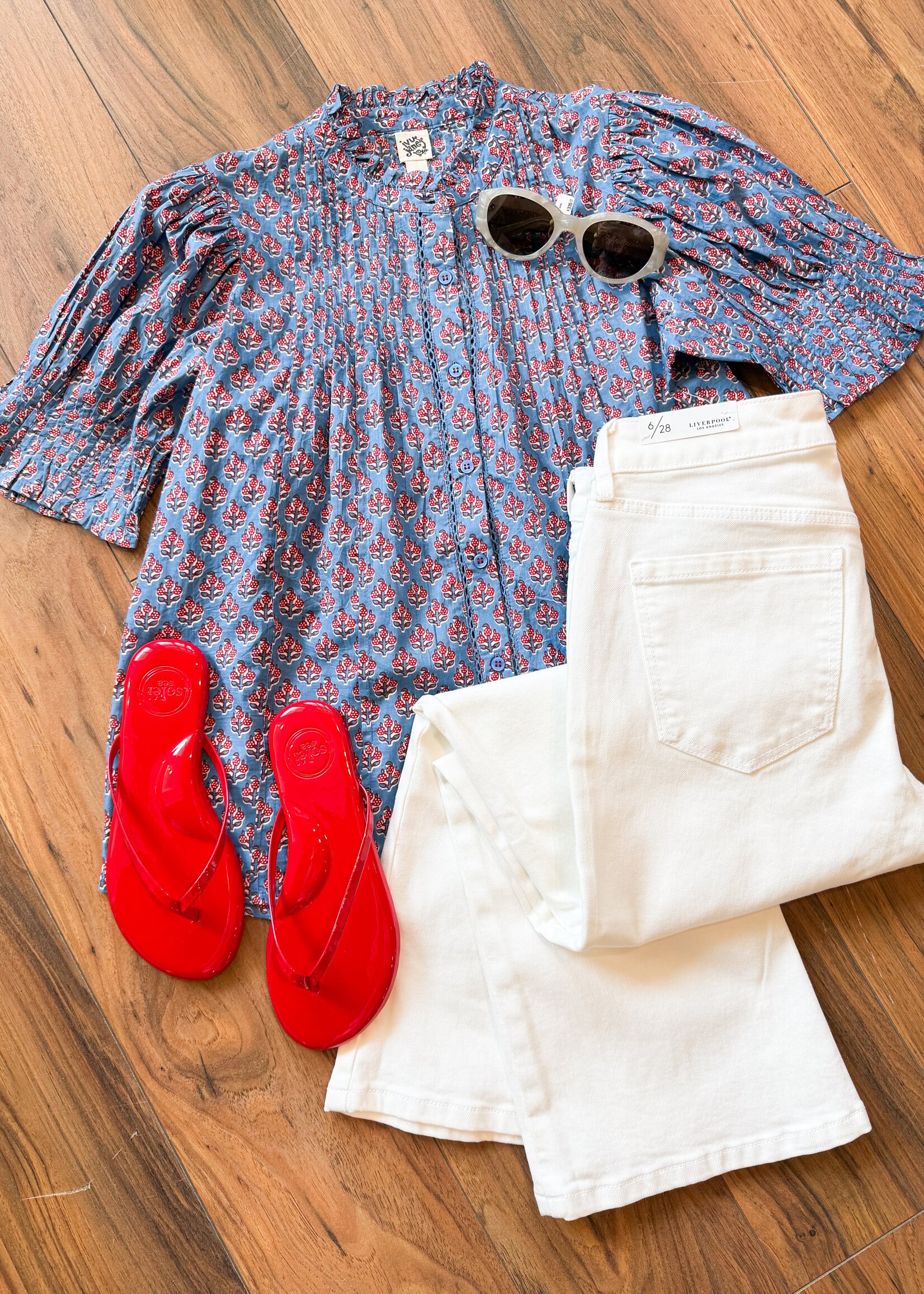 Ivy Jane Block Floral Tuck Blouse