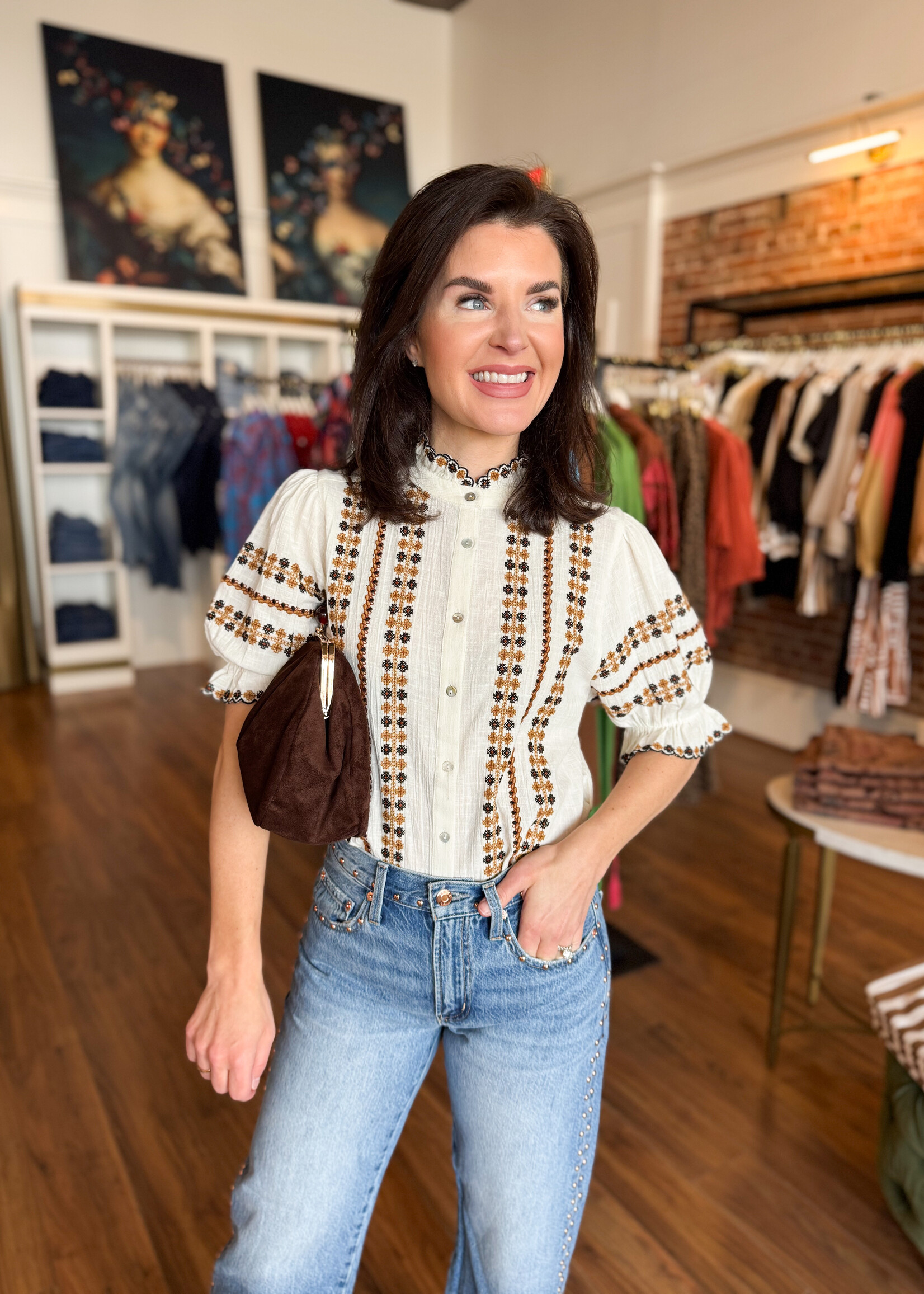 Ivy Jane Embroidered Striped Button Down