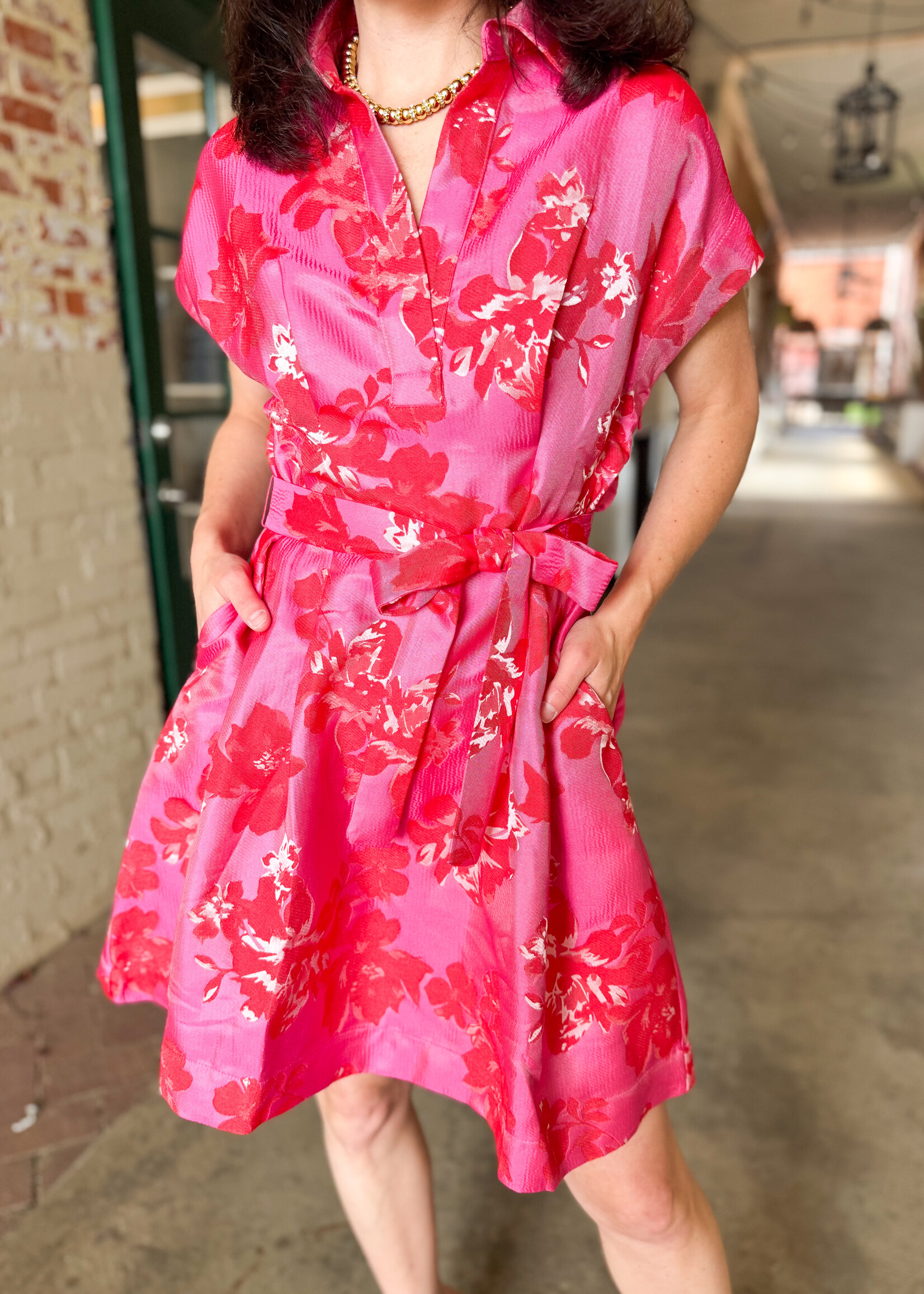 Jade Brocade Cap Sleeve Dress