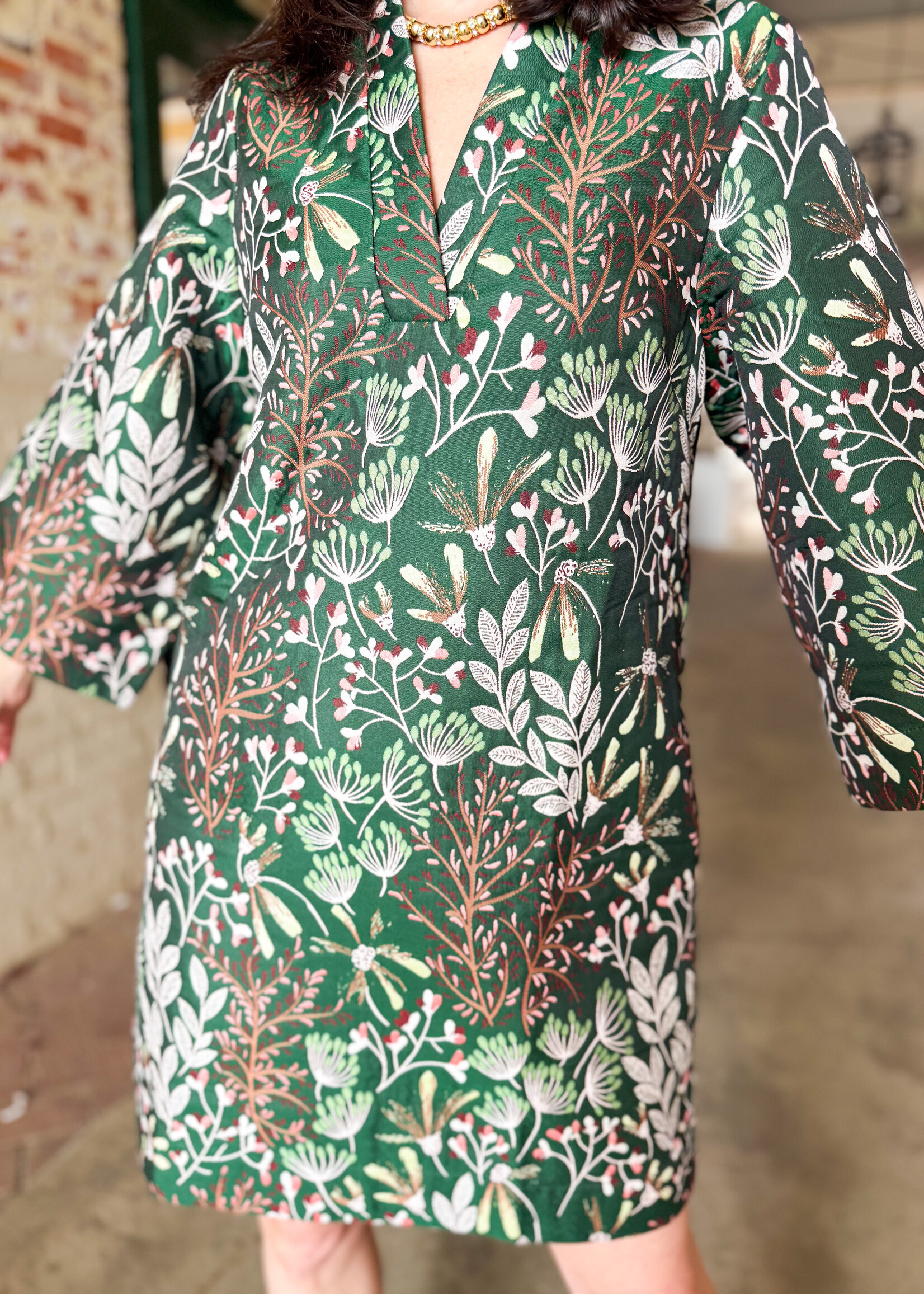Jade Split Neck Bell Sleeve Caftan