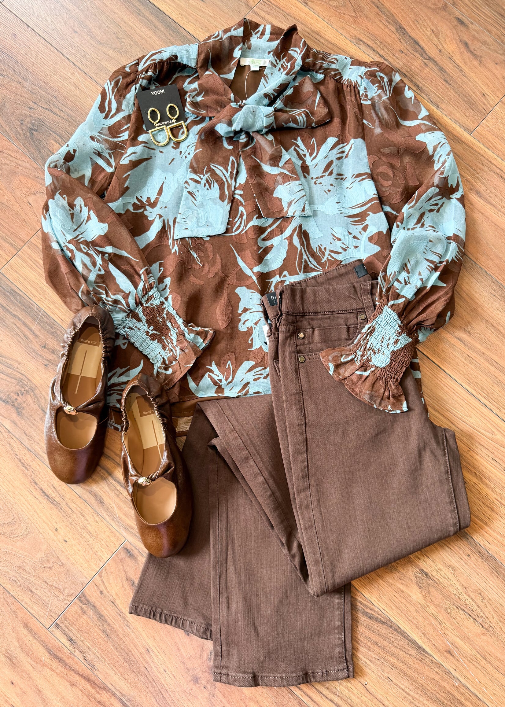 Jade Iced Petals Tie Front Top