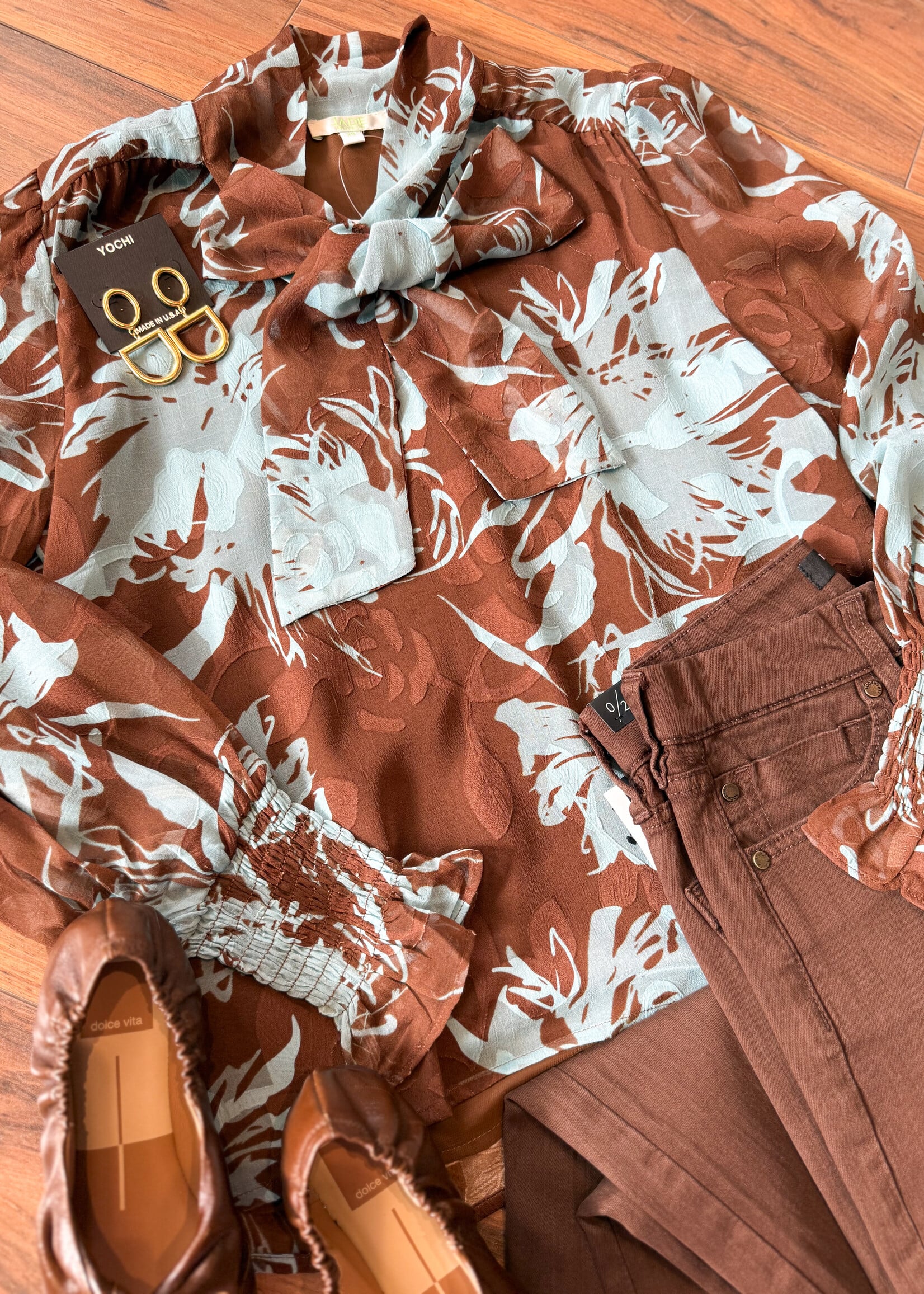 Jade Iced Petals Tie Front Top