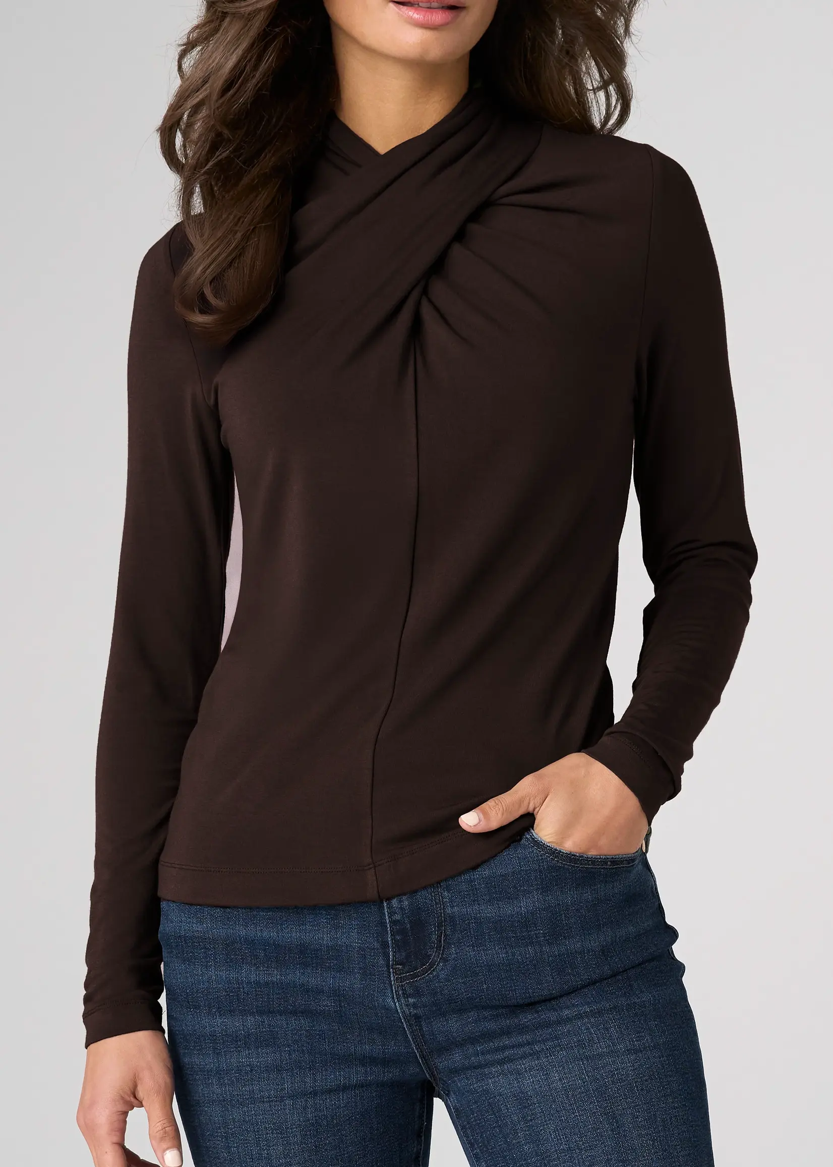 Liverpool Jeans Company Long Sleeve Wrap Neck Knit Top