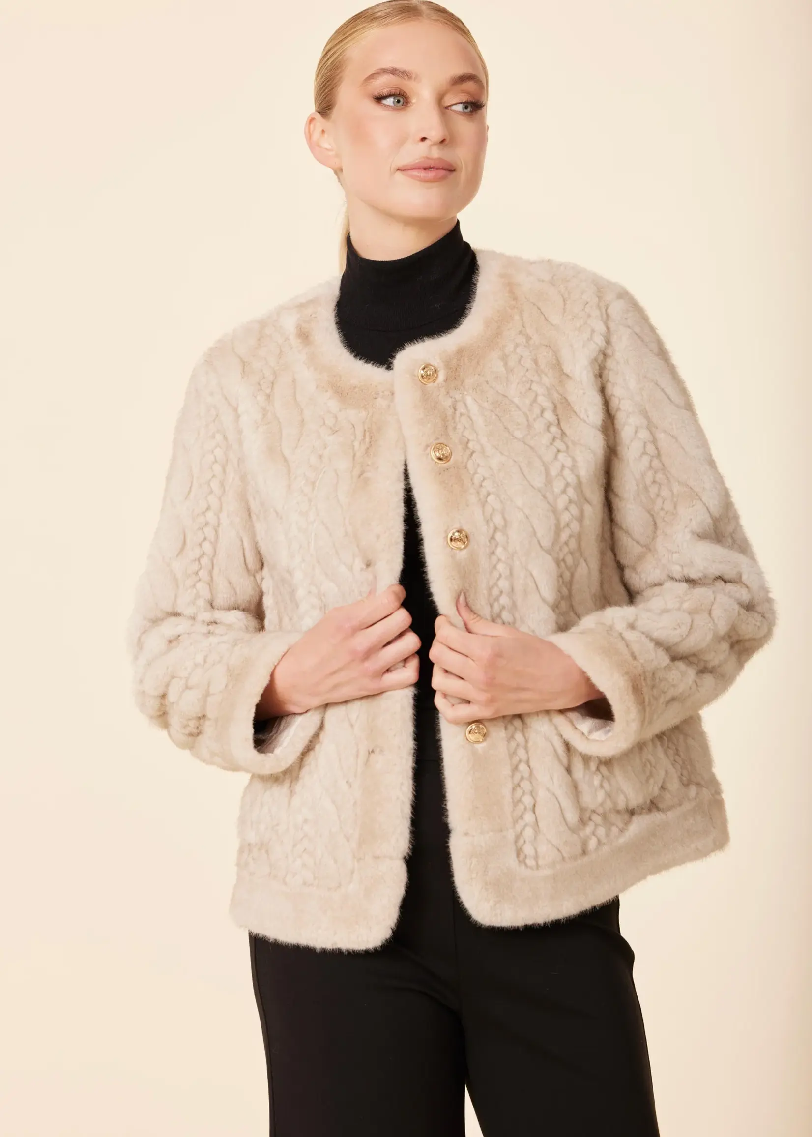 Dolce Cabo Faux Fur Cable Knit Jacket