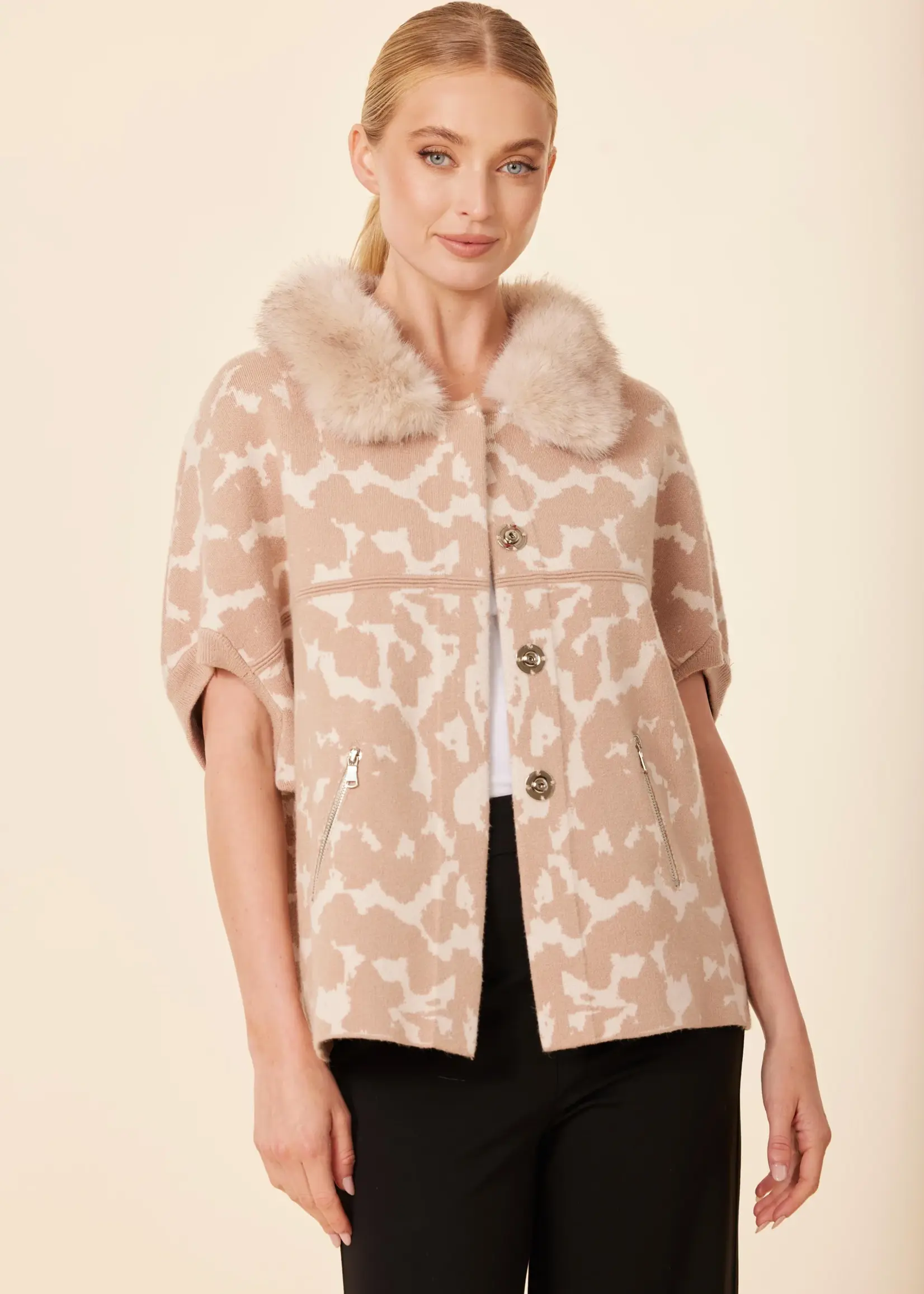 Dolce Cabo Faux Fur Trimmed Cocoon Cardigan