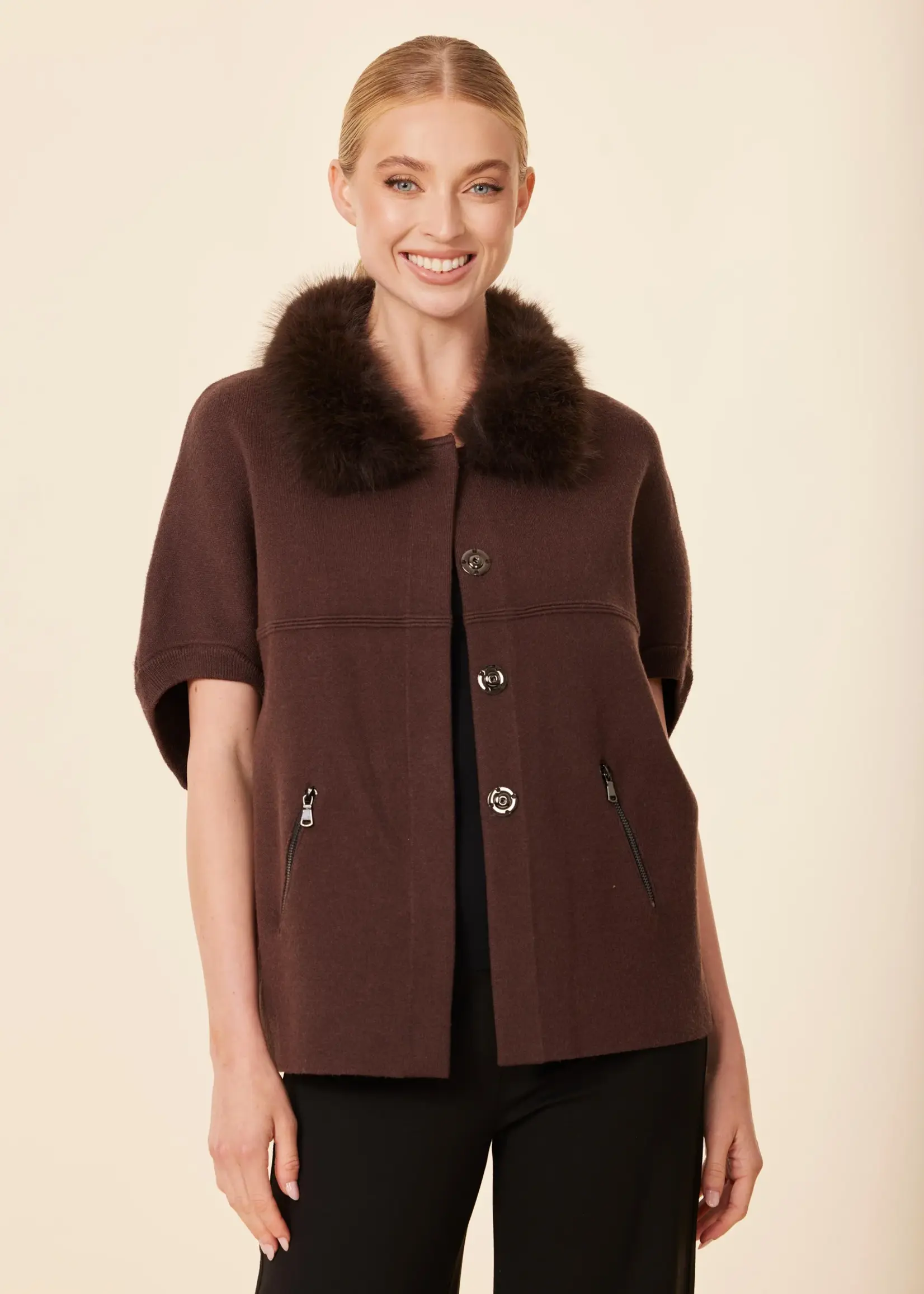 Dolce Cabo Faux Fur Trimmed Cocoon Cardigan