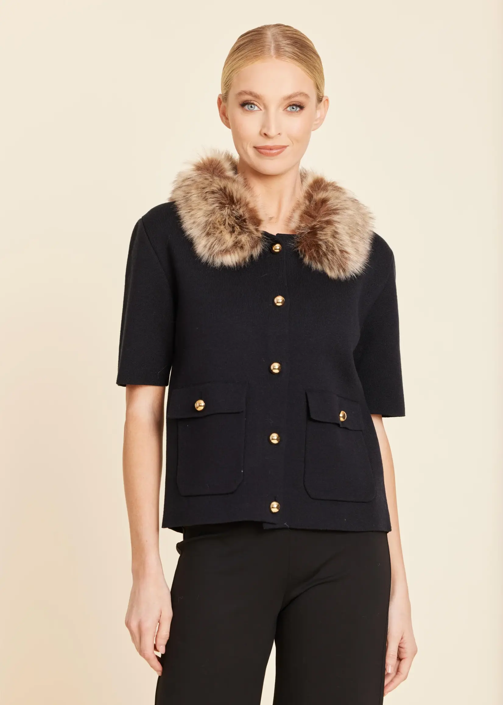 Dolce Cabo Faux Fur Trimmed Cardigan