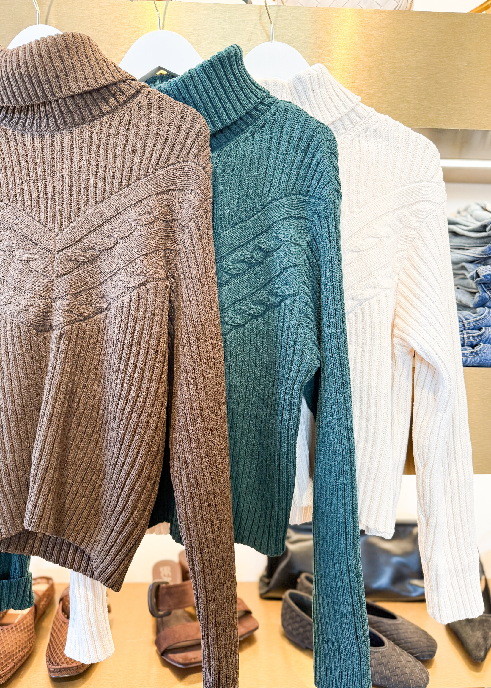 Skies Are Blue Turtleneck Cable Knit Sweater
