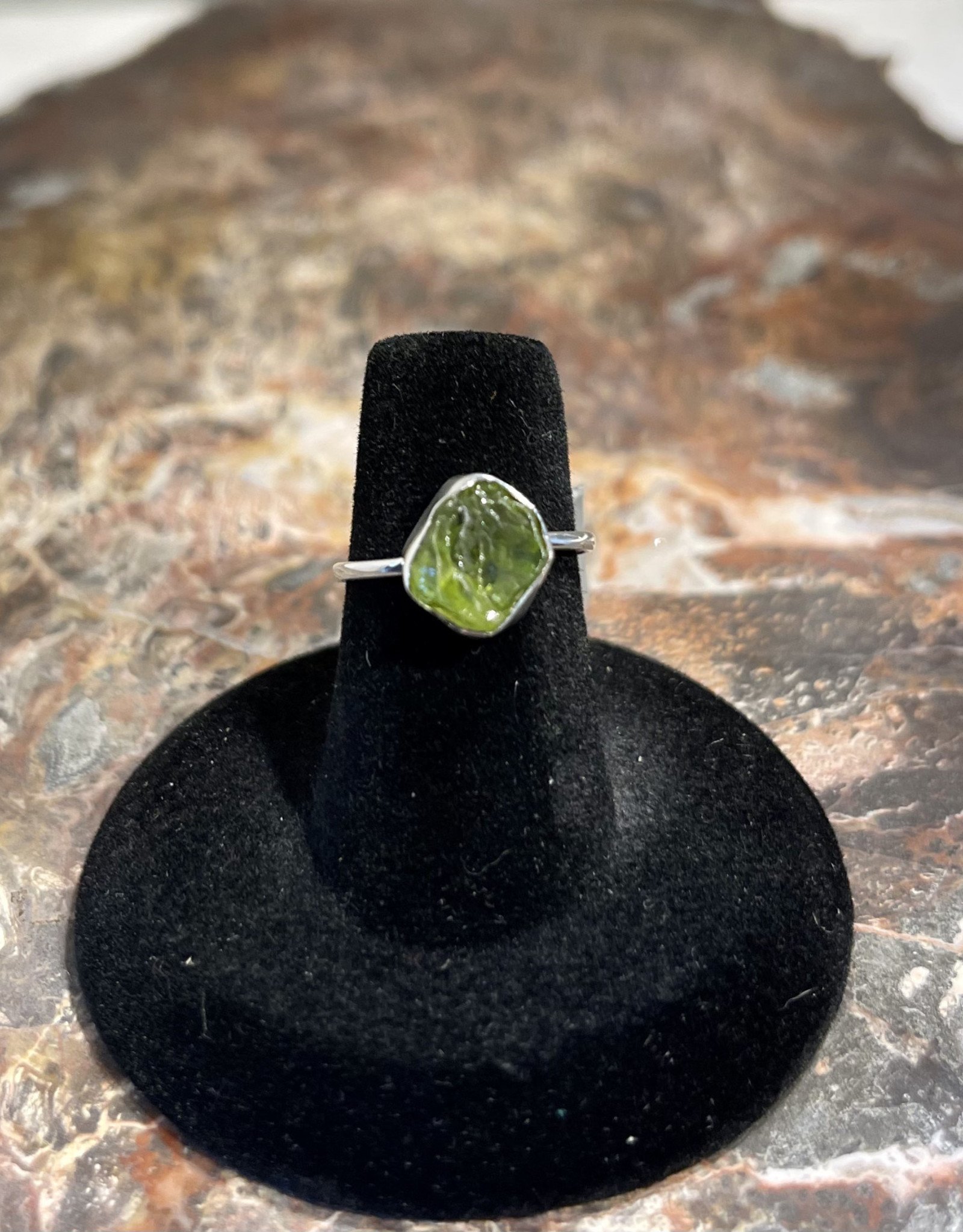 Jewelry - Rough Cut Green Peridot  .925 Sz 6