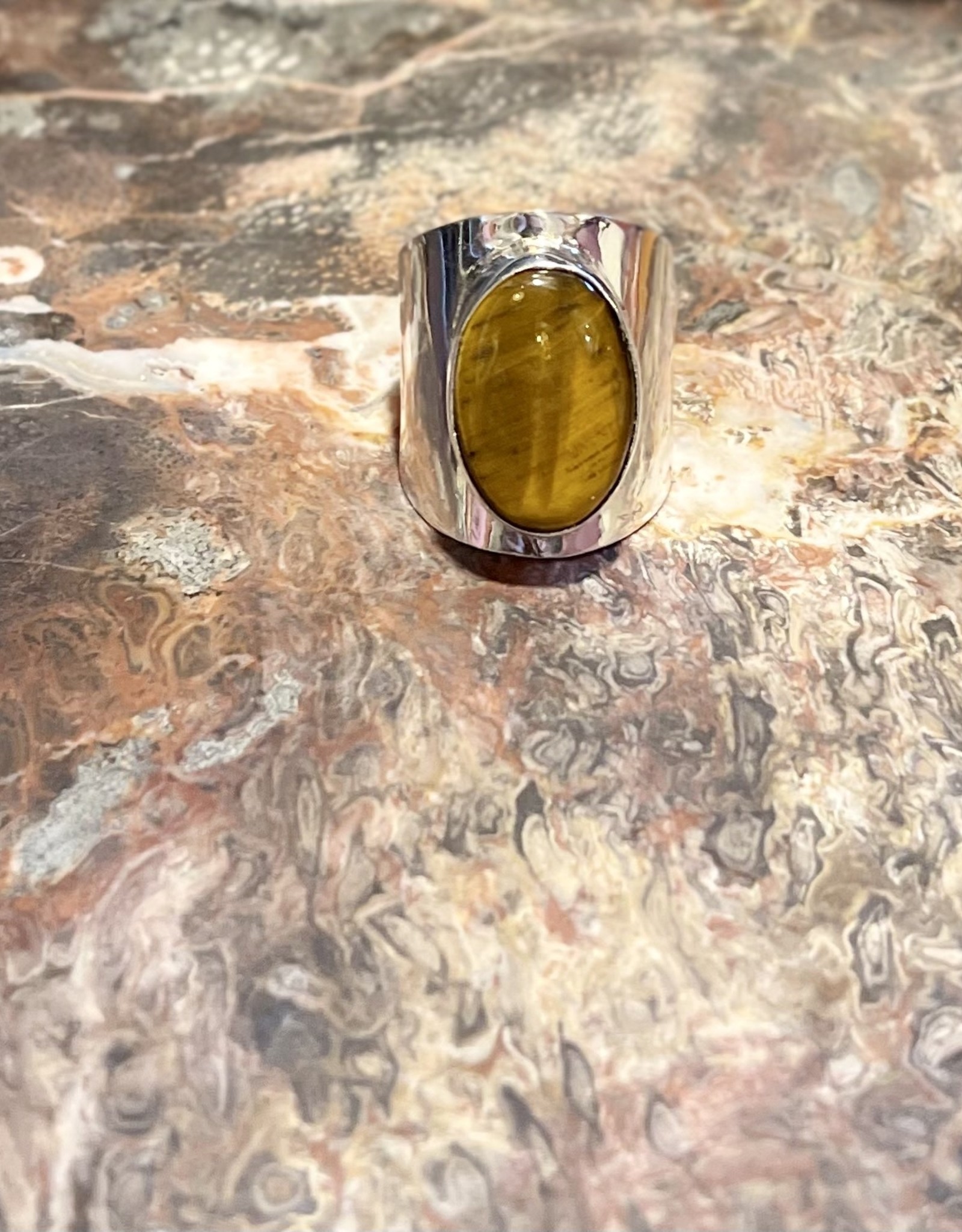 Jewelry - Wide Band Tigers Eye Ring .925 Sz13