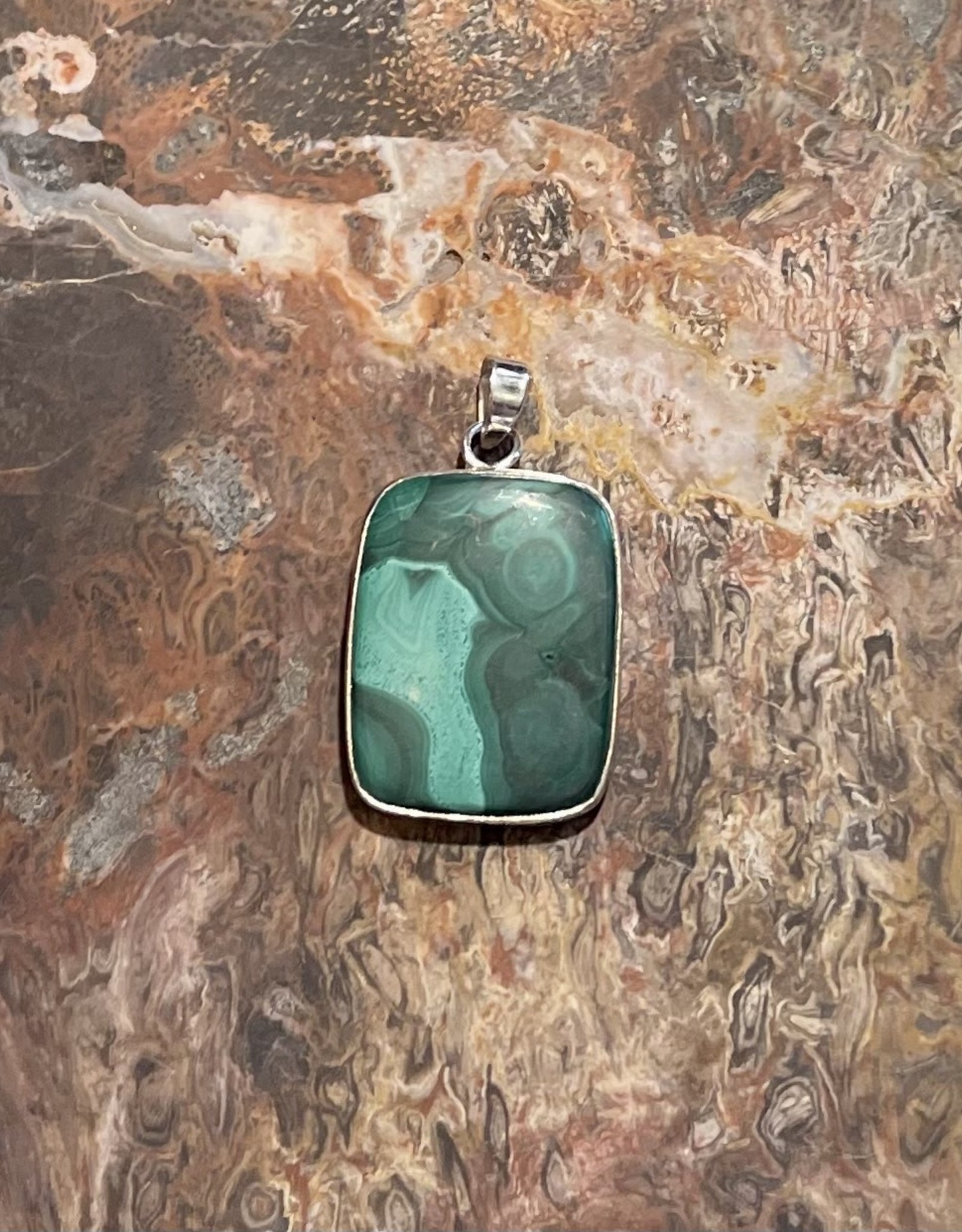 Jewelry - Green Malachite Stone Pendant .925