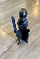 African - African Tribal Person with Spear Hand Carved Wood