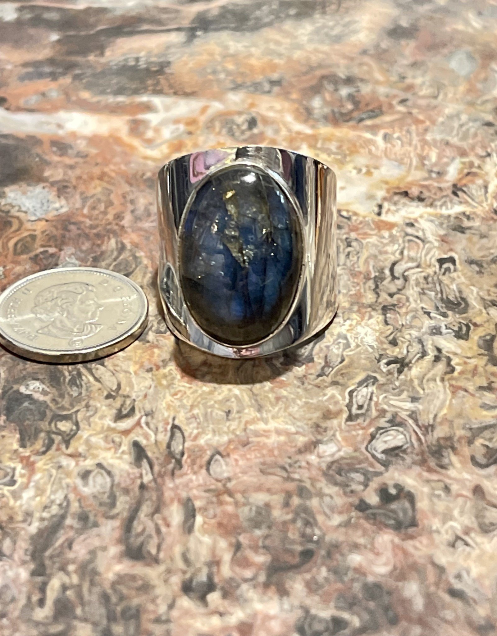 Jewelry - Wide Band Labradorite Ring .925 Sz13