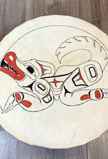 Aboriginal - 15” Aboriginal Drum with a Wolf Painted on by Wade Miller and Francis Louie 1992