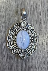 Jewelry - Blue White Lace Topaz with Agate Pendant  .925