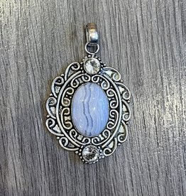 Jewelry - Blue White Lace Topaz with Agate Pendant  .925