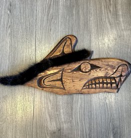Aboriginal - Aboriginal Carving Wolf with wolf fur accent - Carver: Eric Amos