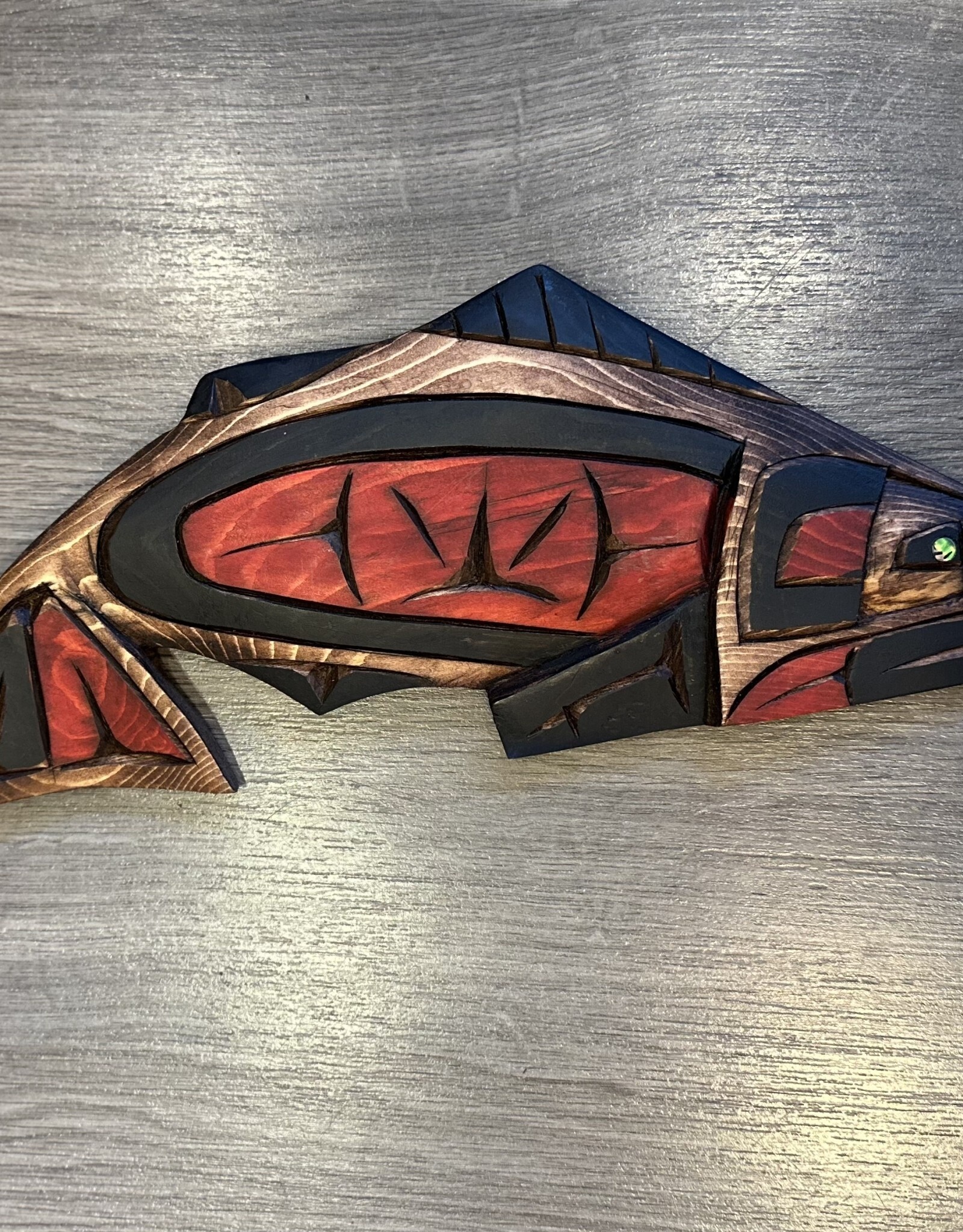 Aboriginal - Salmon Carving with Abalone Eye - Carver: Connie Edwards