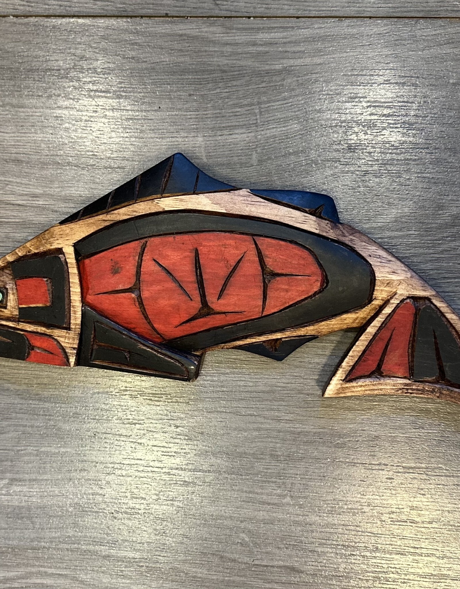 Aboriginal - Salmon Carving with Abalone Eye - Carver: Connie Edwards