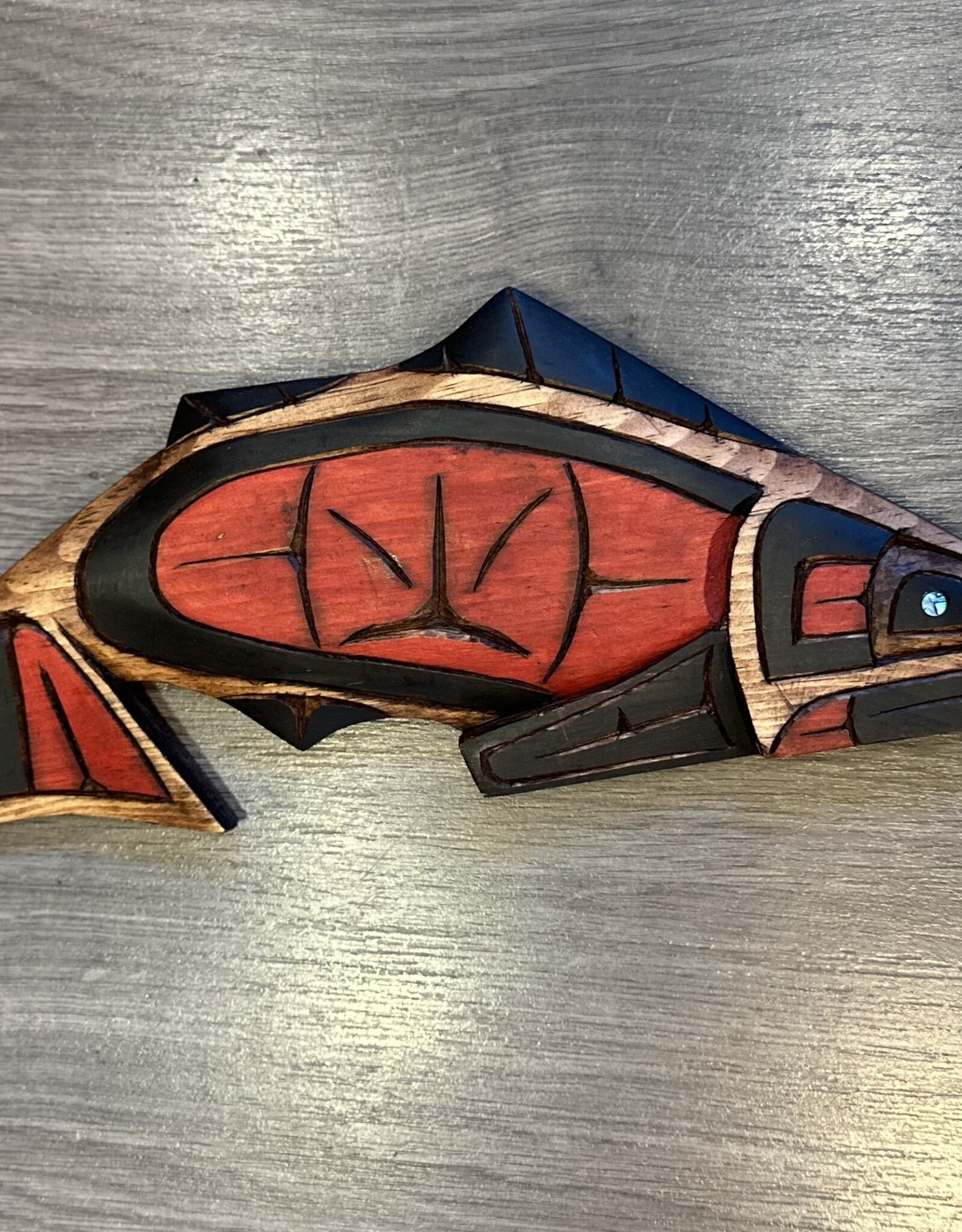 Aboriginal - Salmon Carving with Abalone Eye - Carver: Connie Edwards