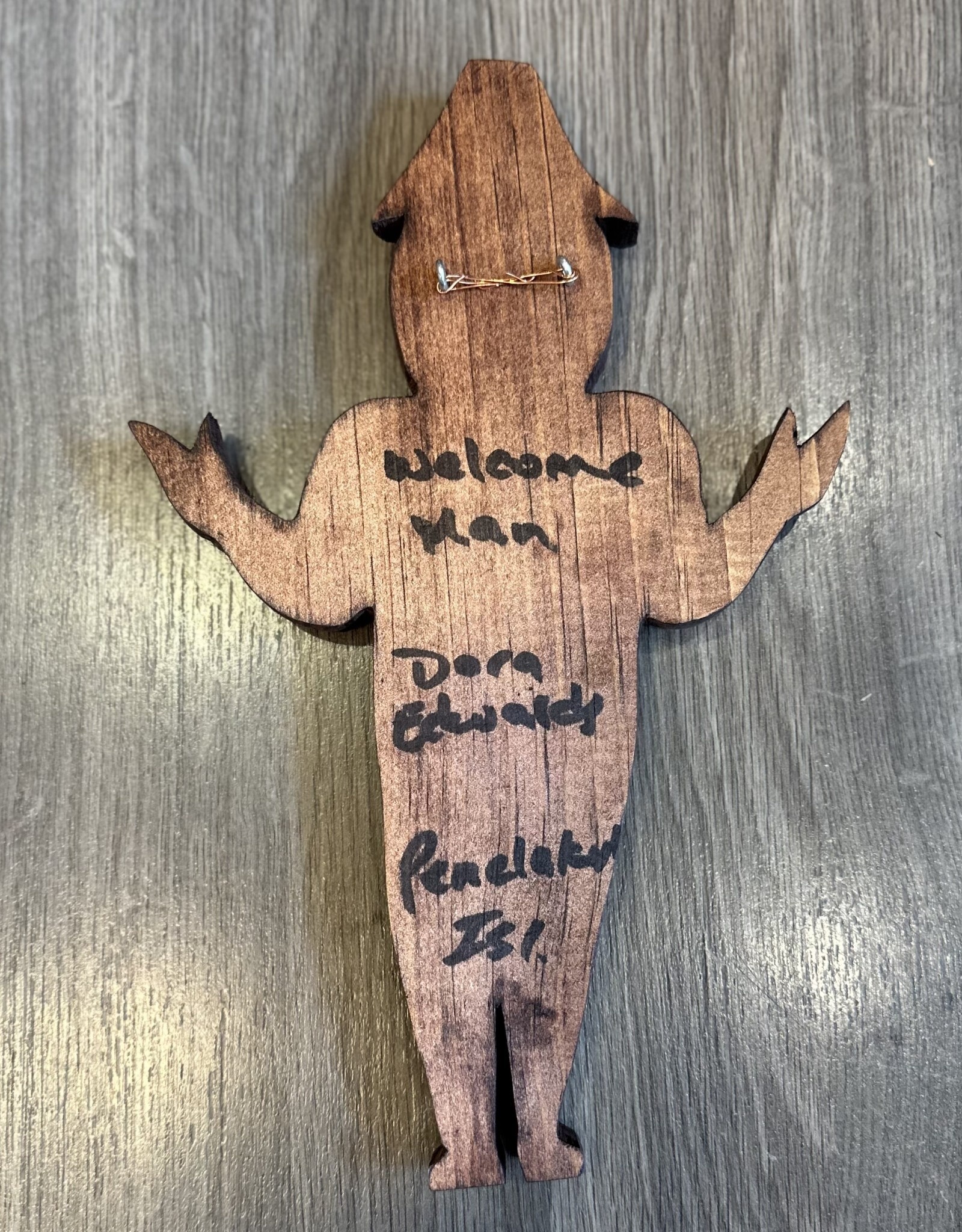 Aboriginal - Welcome Man Carving with Abalone Eyes - Carver: Dora Edwards