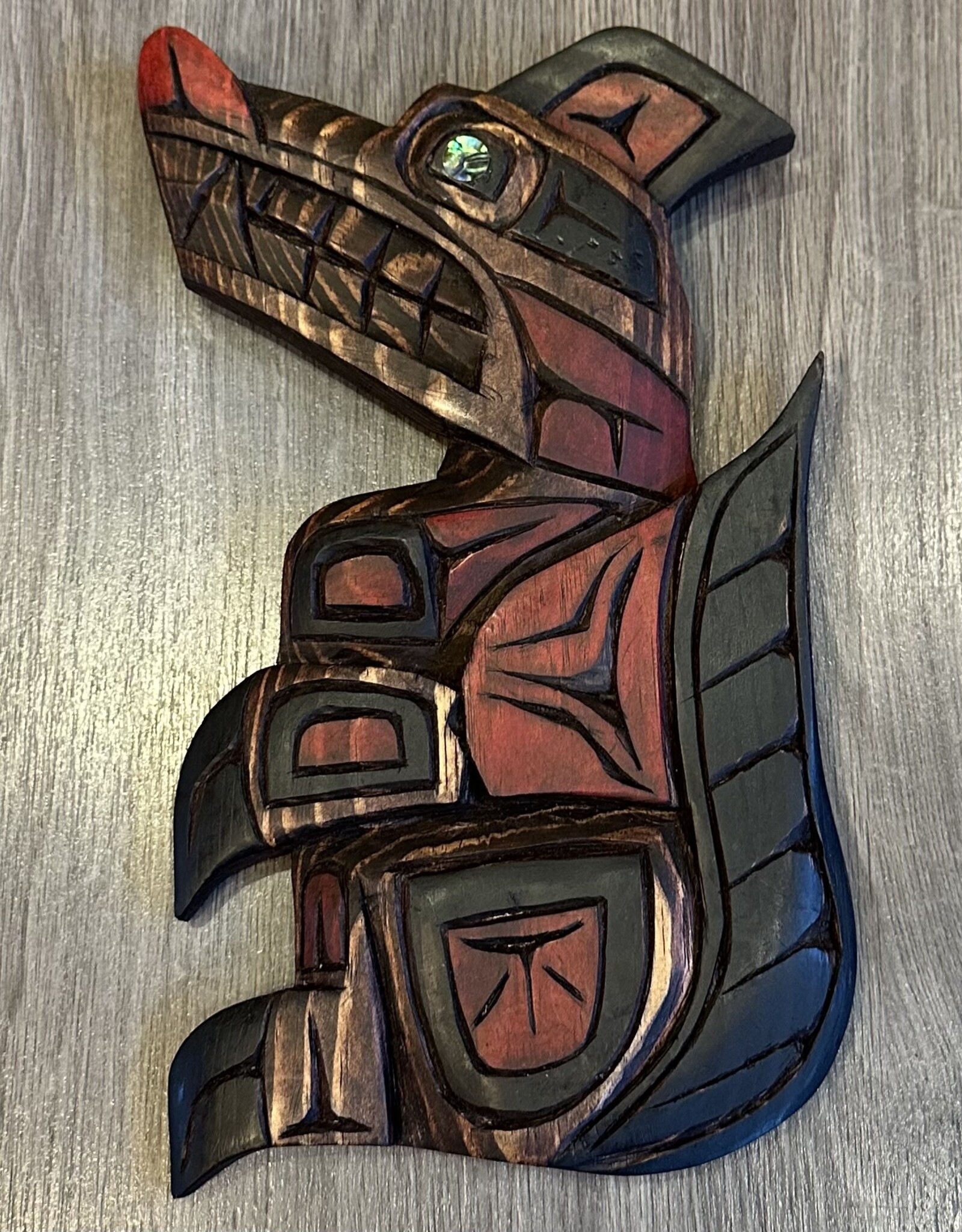 Aboriginal - Aboriginal Carving Wolf with Abalone Eye - Carver Connie Edwards