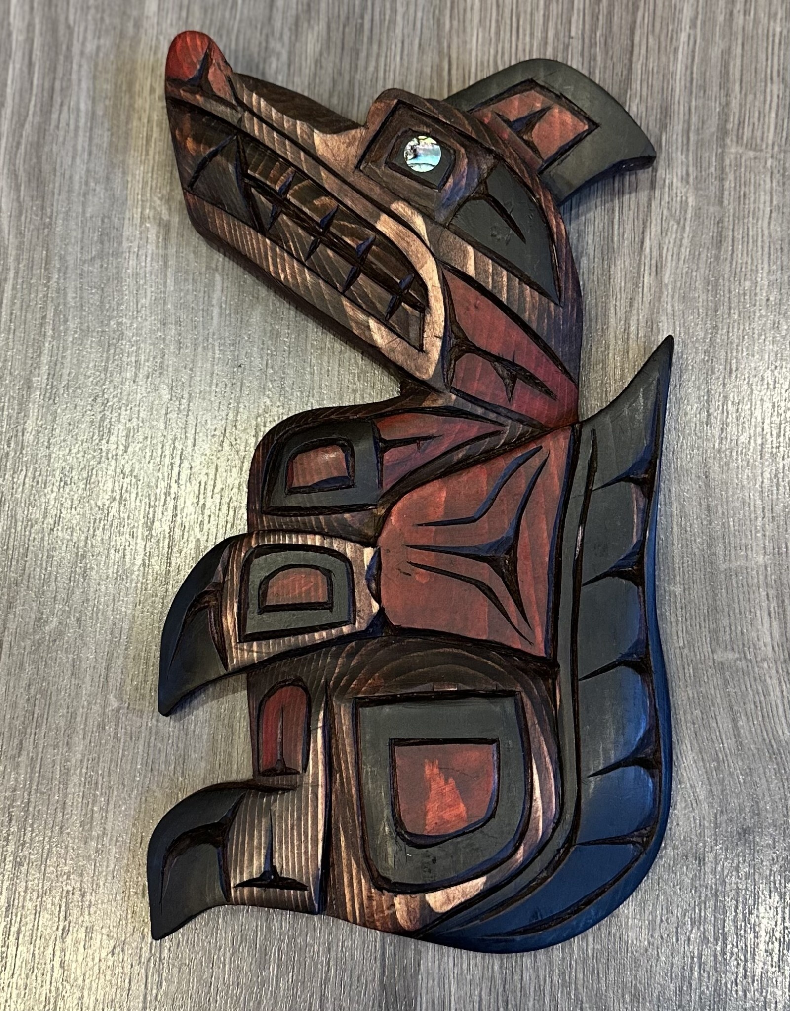 Aboriginal - Wolf Carving with Abalone Eye - Carver: Connie Edwards